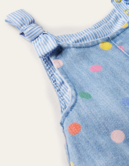 Latzhose mit bunten Tupfen-Faux-Uni, Bunte Tupfen