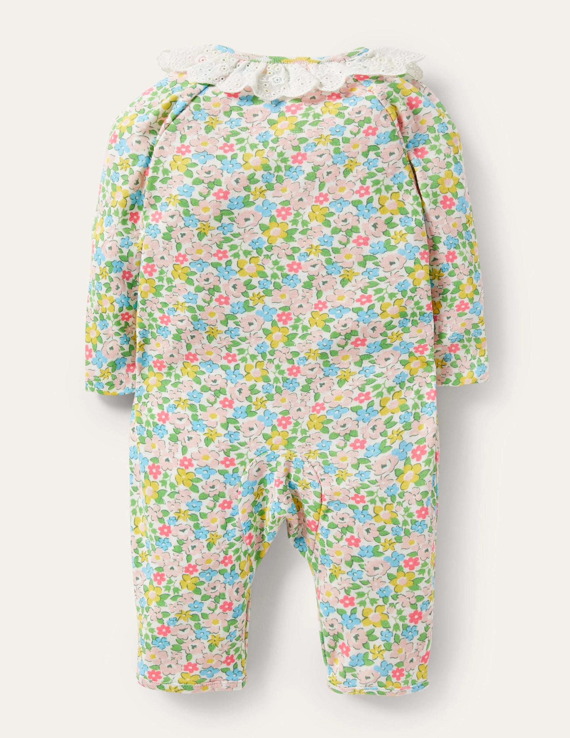 Grenouillère bio GOTS volantée-Motif Spring Floral aigue-marine-2