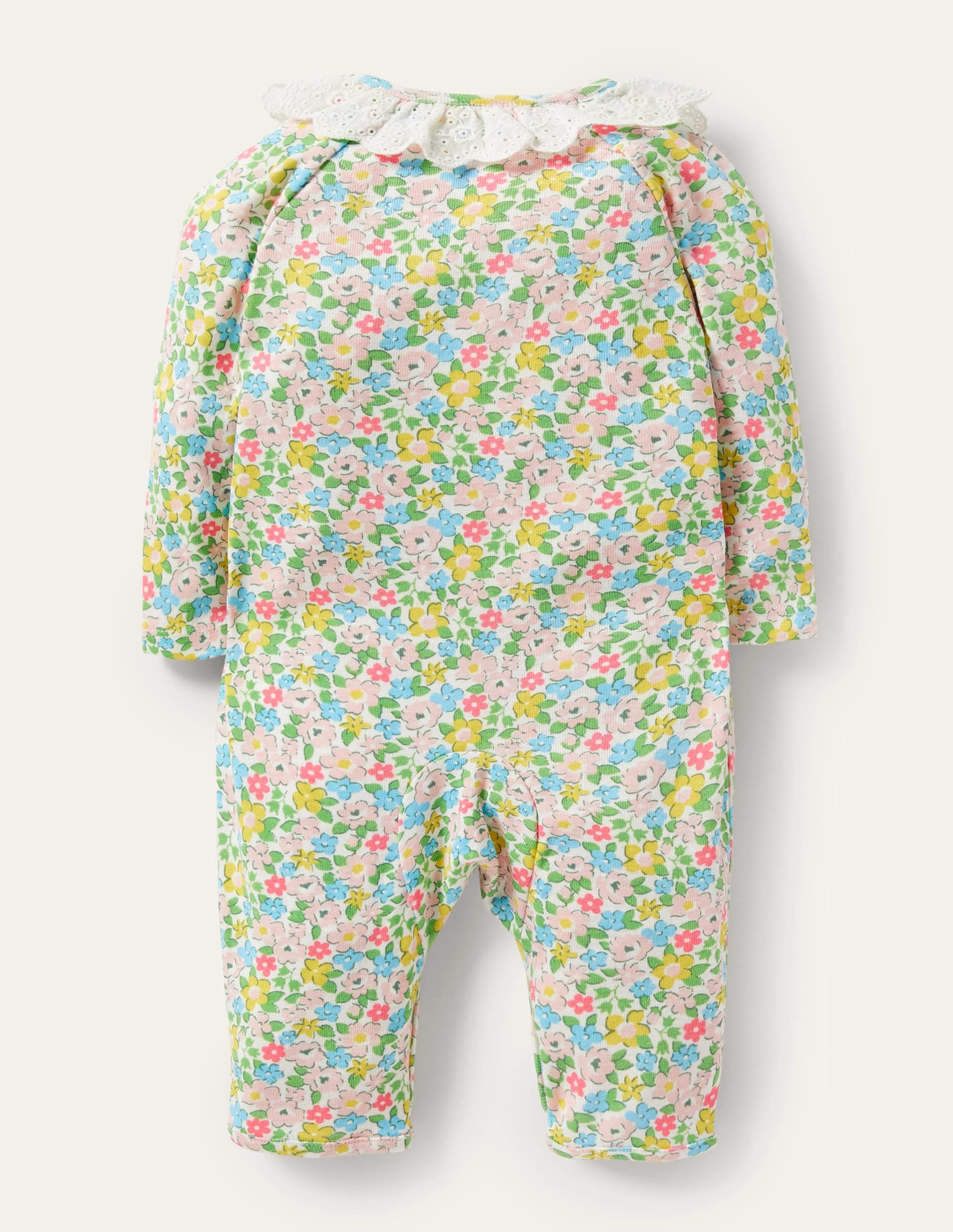Grenouillère bio GOTS volantée-Motif Spring Floral aigue-marine - Image 2