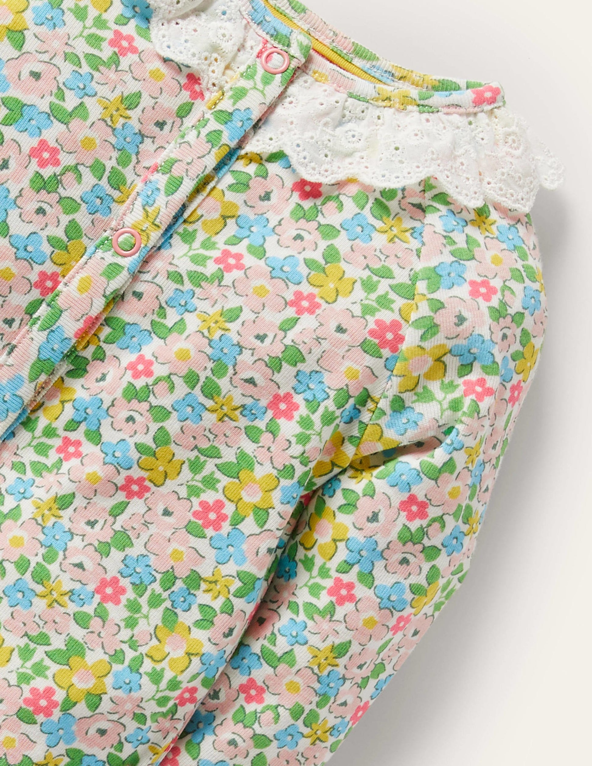 Grenouillère bio GOTS volantée-Motif Spring Floral aigue-marine-3