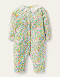 Grenouillère bio GOTS volantée-Motif Spring Floral aigue-marine