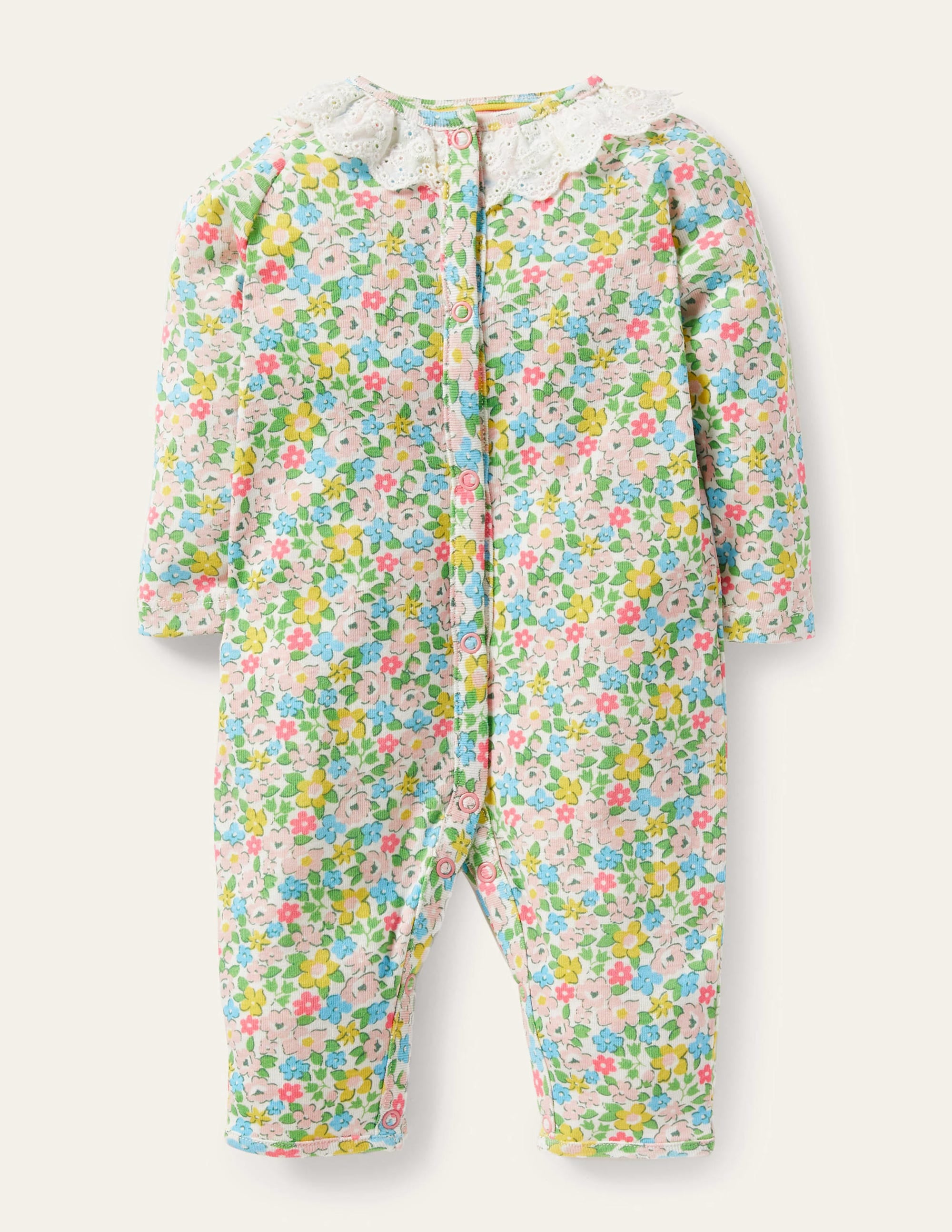 Grenouillère bio GOTS volantée-Motif Spring Floral aigue-marine - Image 1