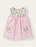 Ticking Woven Pinnie-Ivory/Petal Pink Ticking