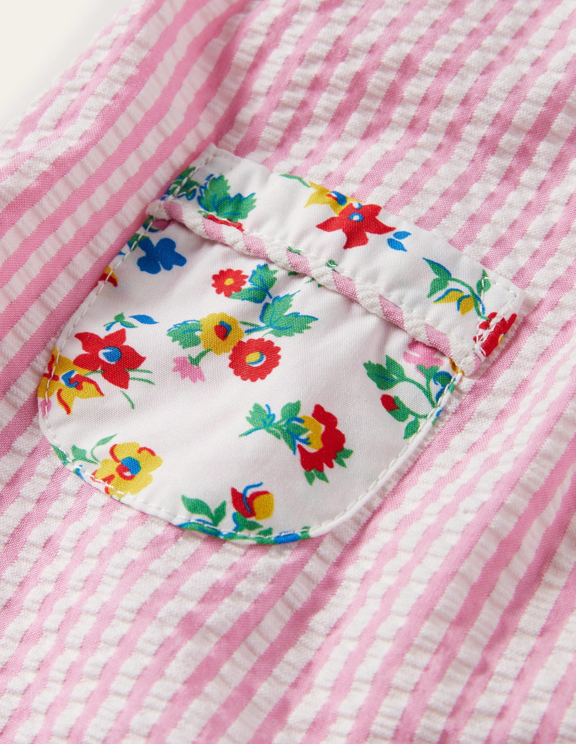 Ticking Woven Pinnie-Ivory/Petal Pink Ticking - Image 3