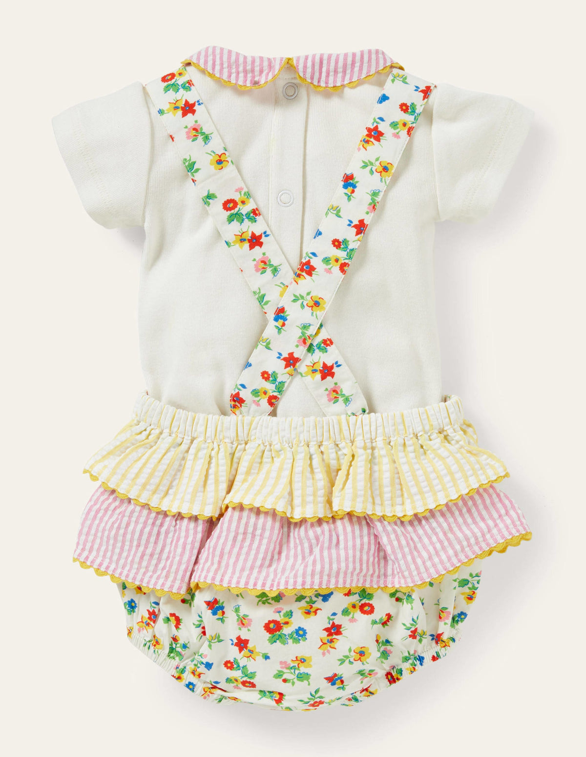 Set mit gemustertem Strampler und Body-Naturweiß, Patchwork-Blumen - Image 2