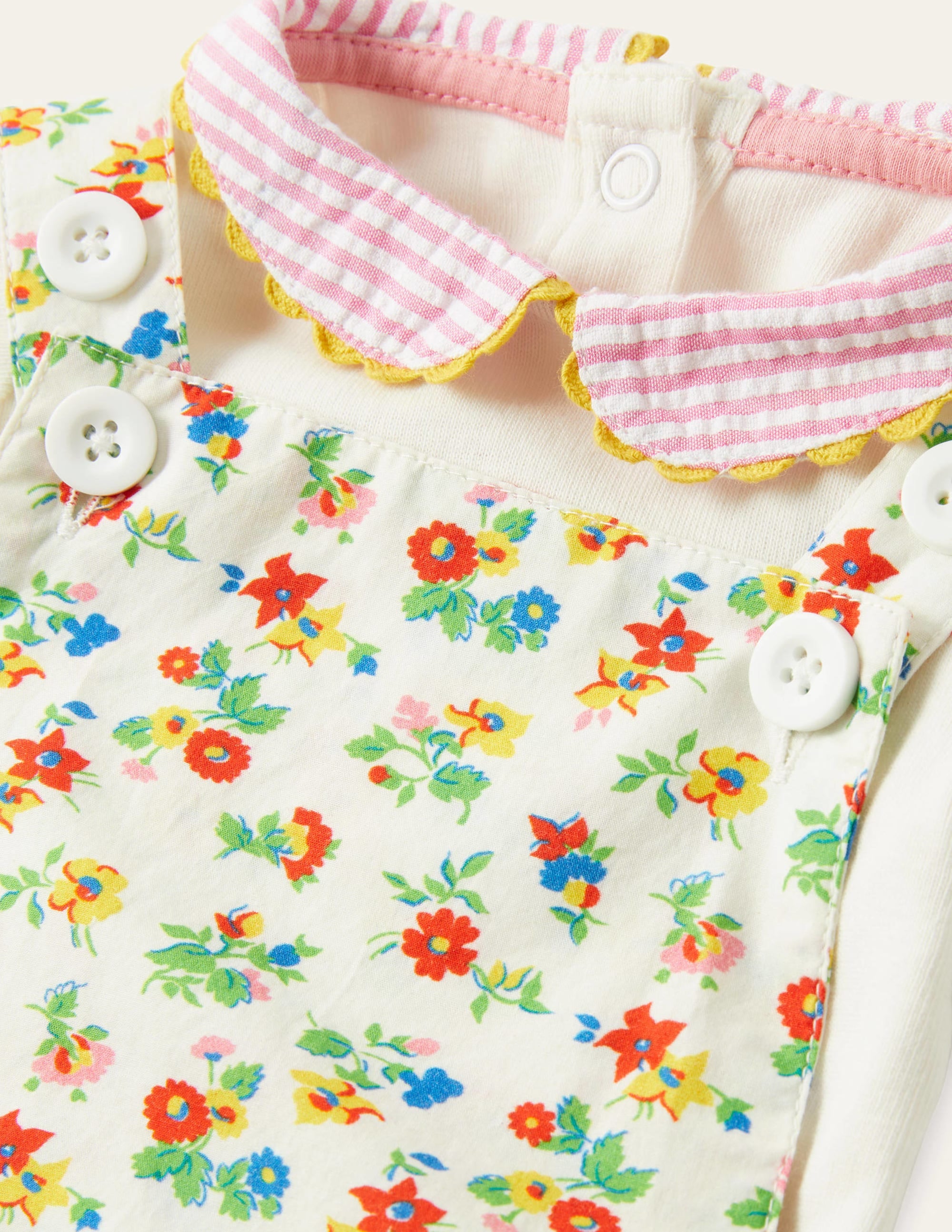Set mit gemustertem Strampler und Body-Naturweiß, Patchwork-Blumen - Image 3