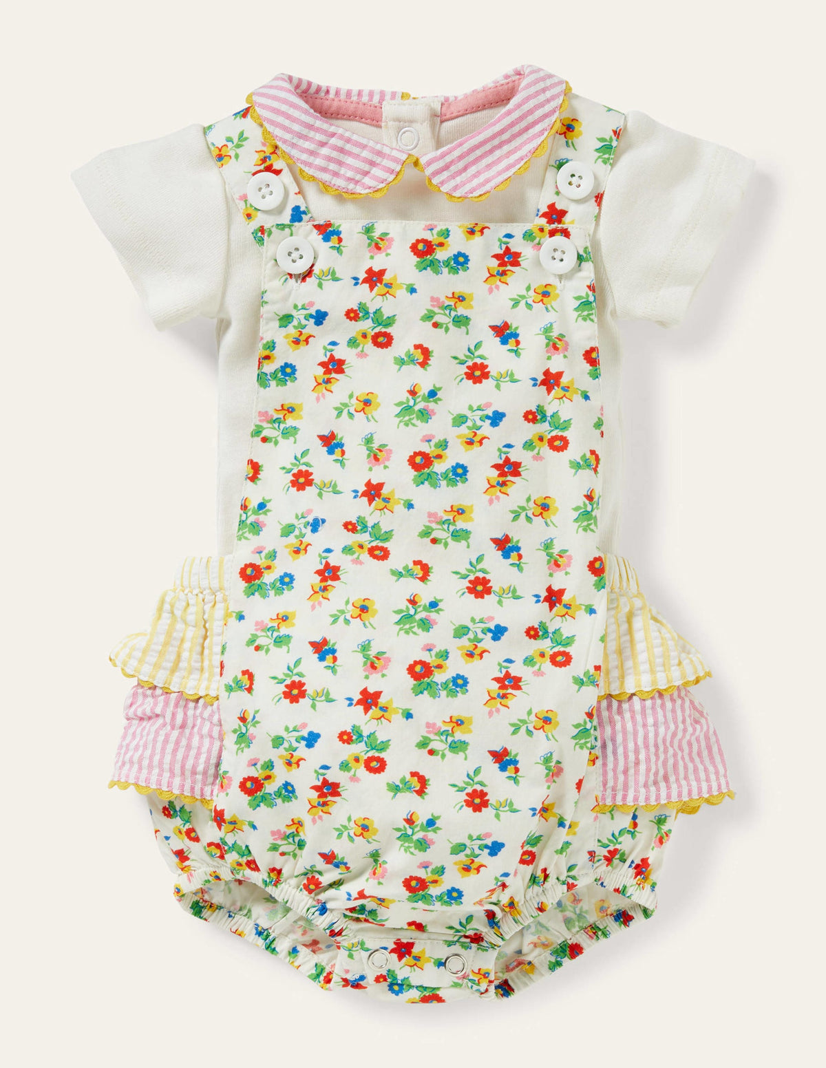 Set mit gemustertem Strampler und Body-Naturweiß, Patchwork-Blumen - Image 1