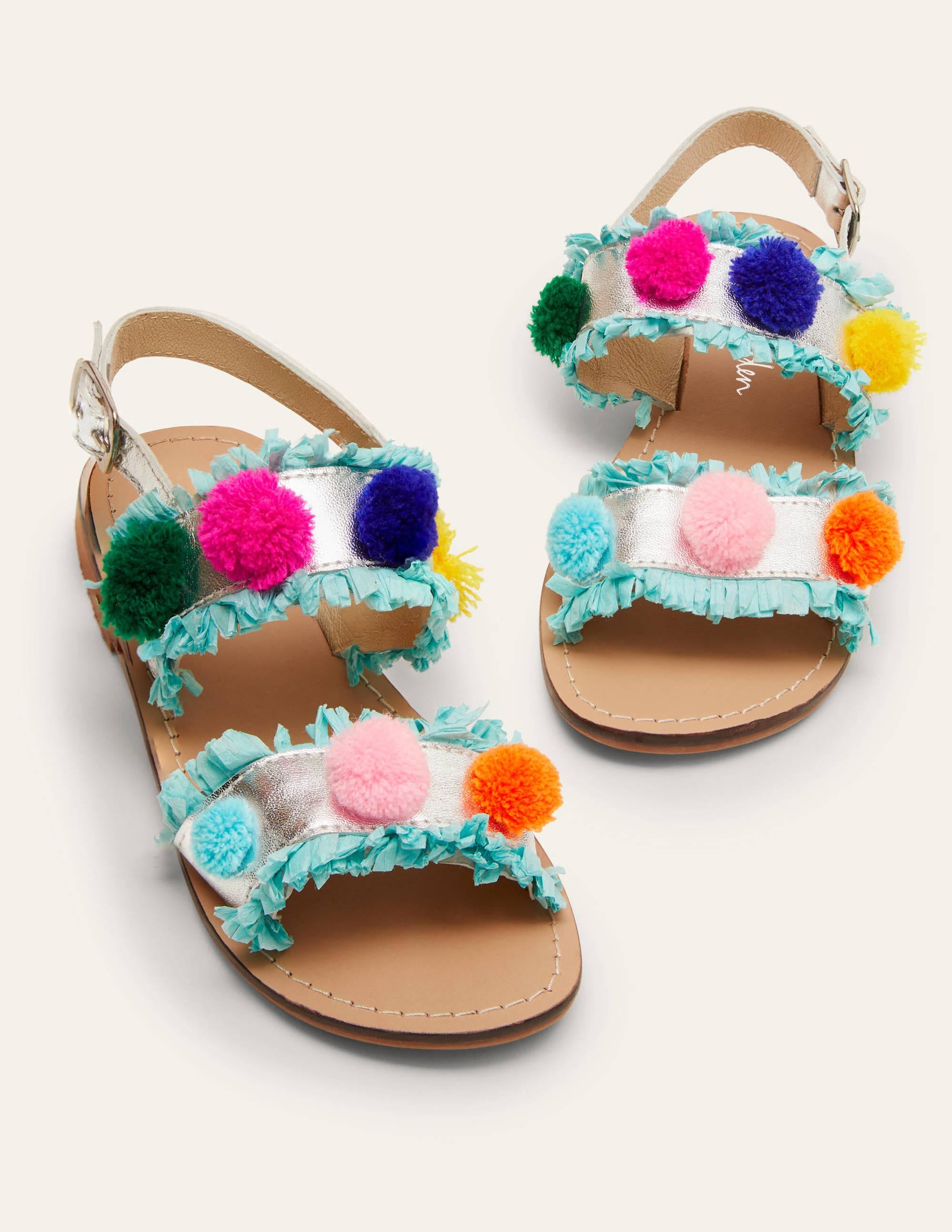 Bommelsandalen-Metallic/Regenbogenbommel - Image 1