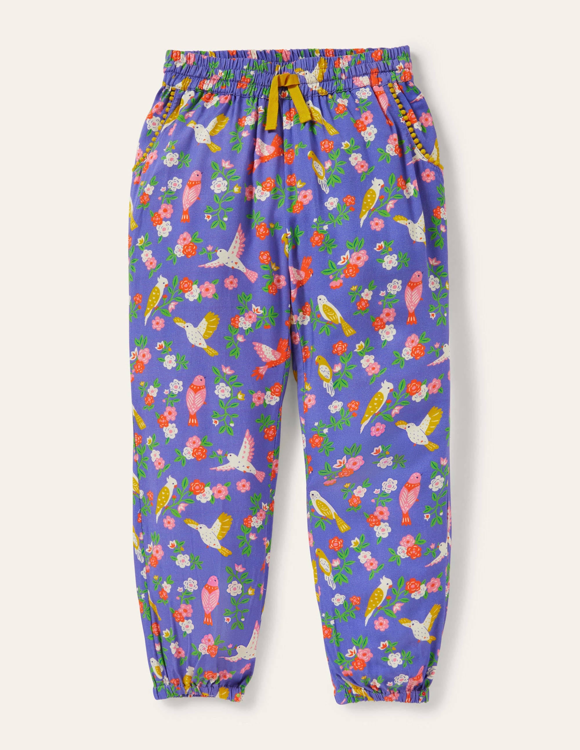 Relaxed Woven Printed Trousers-Bluebell Tropical Garden - Image 1