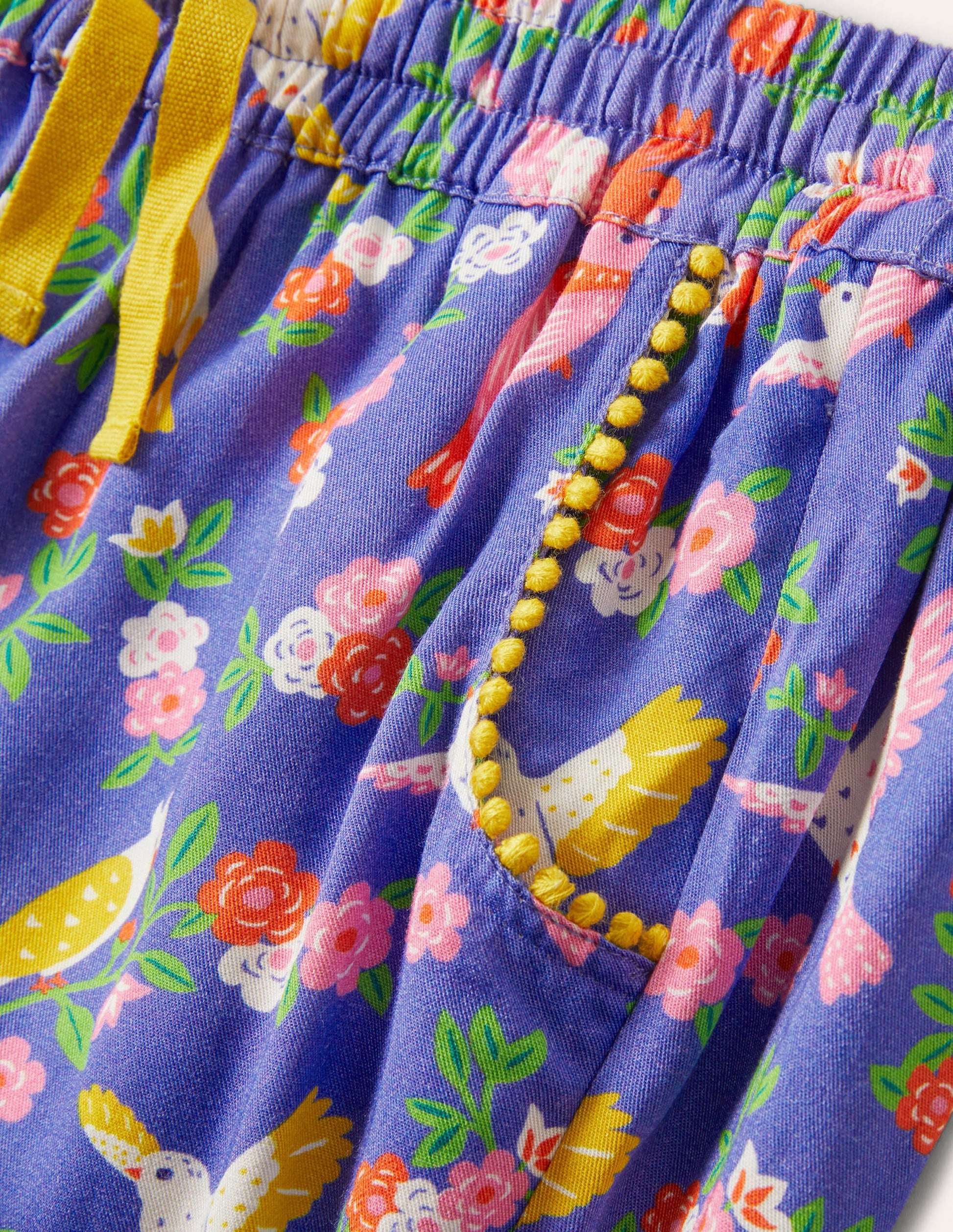 Relaxed Woven Printed Trousers-Bluebell Tropical Garden-3