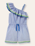 One Shoulder Ric Rac Playsuit-Chambray