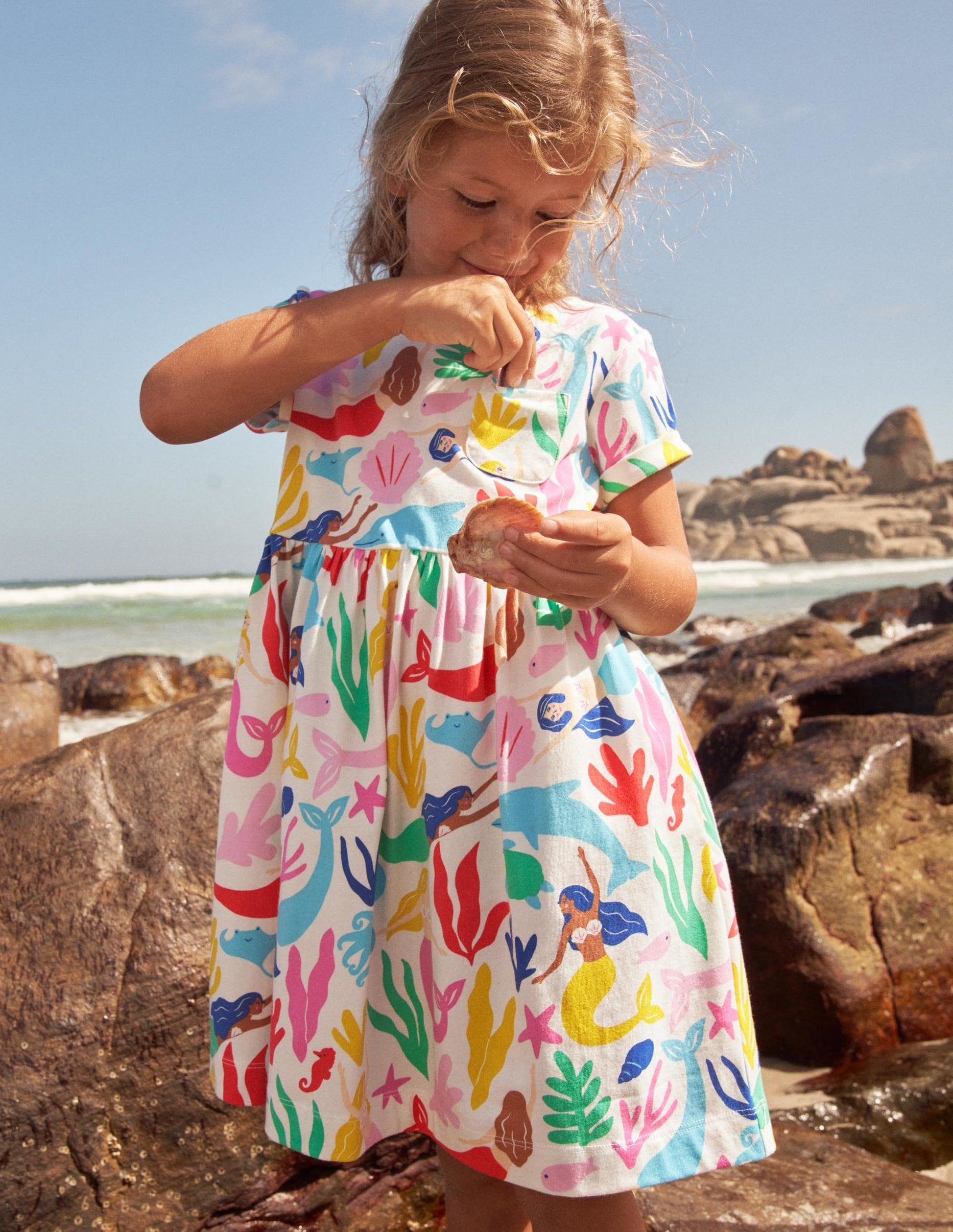 Robe fun en jersey à manches courtes-Sirènes ivoire-4