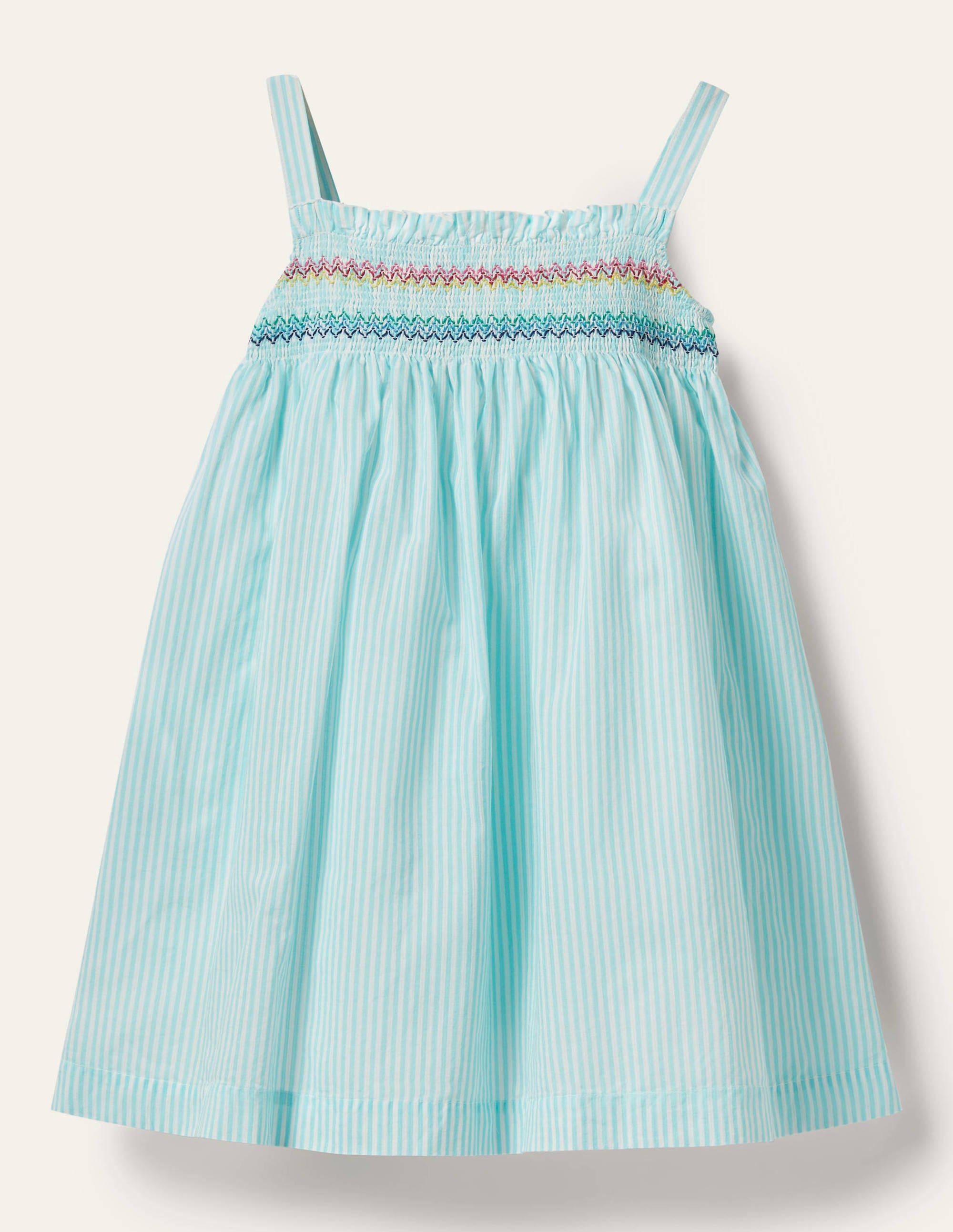 Robe d'été à smocks-Lama bleu géorgien/ivoire - Image 2