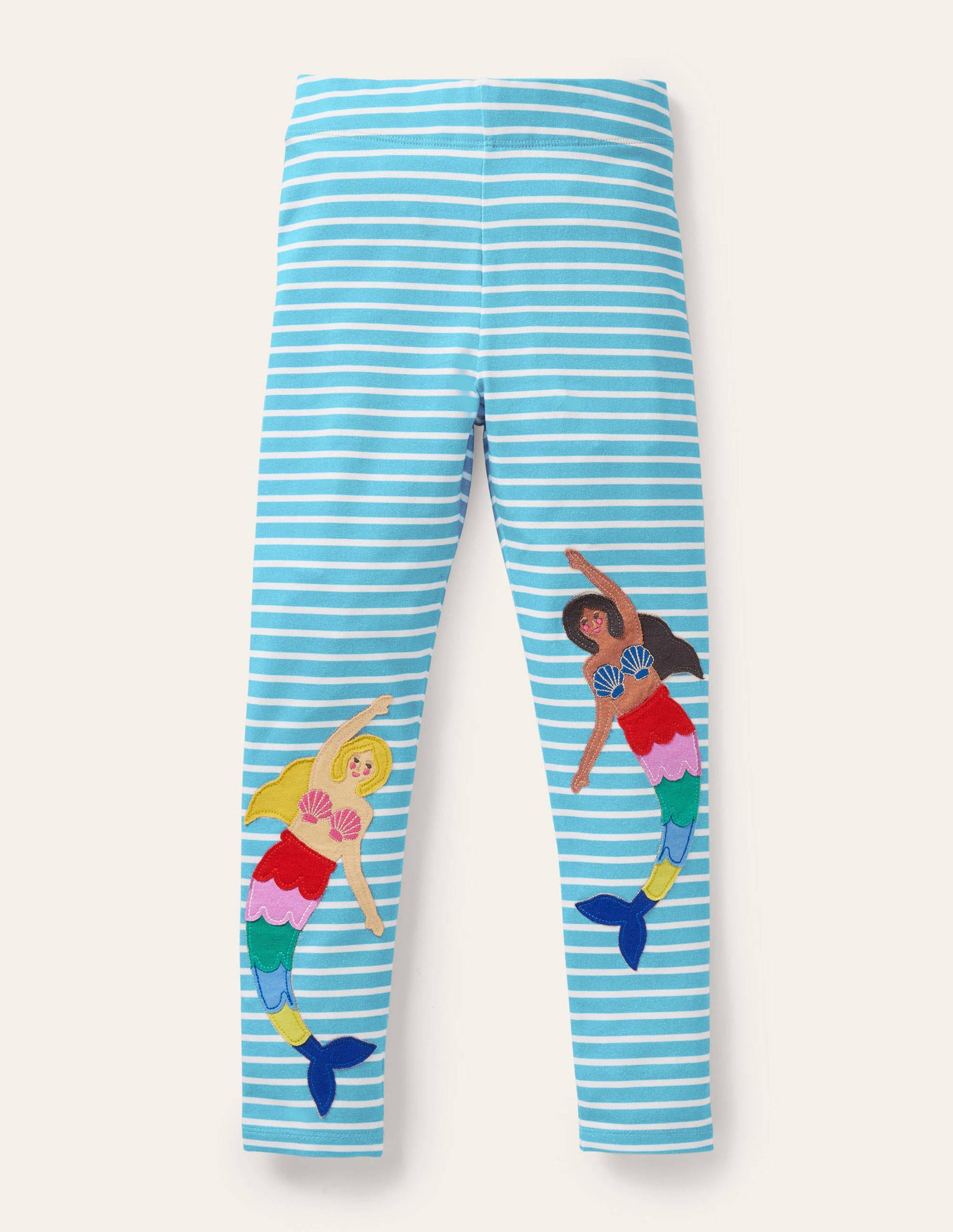 Fröhliche Leggings mit Applikation-Wasserblau/Naturweiß, Meerjungfrauen-1