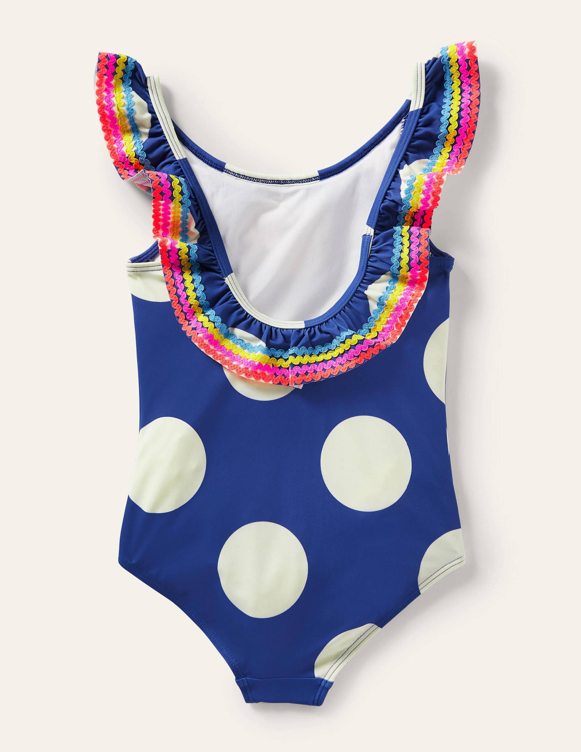 Maillot de bain à encolure volantée-Pois géants bleu vague - Image 2