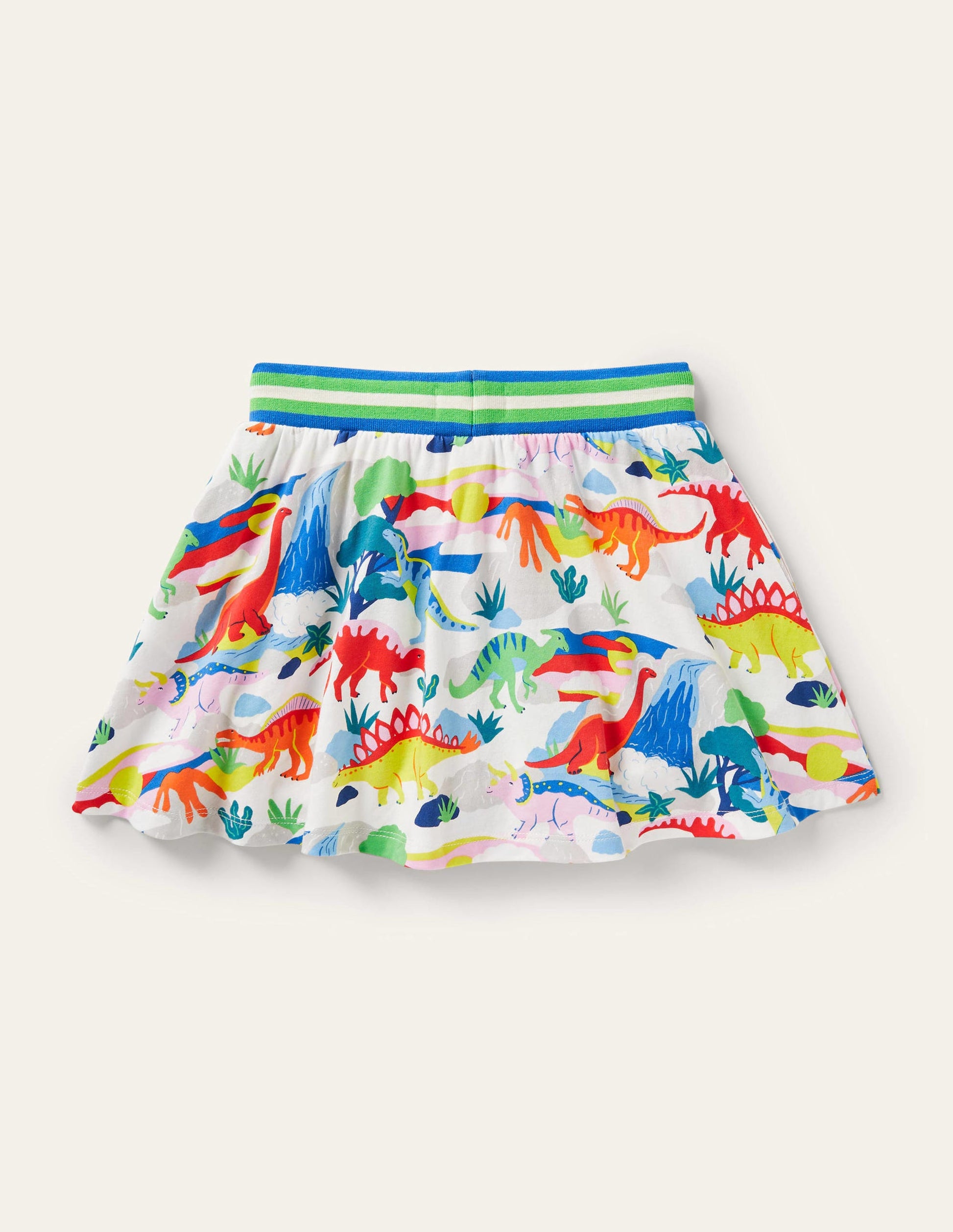 Gemusterter Jersey-Skort-Naturweiß, Dinosaurier/Sonnenuntergang-2