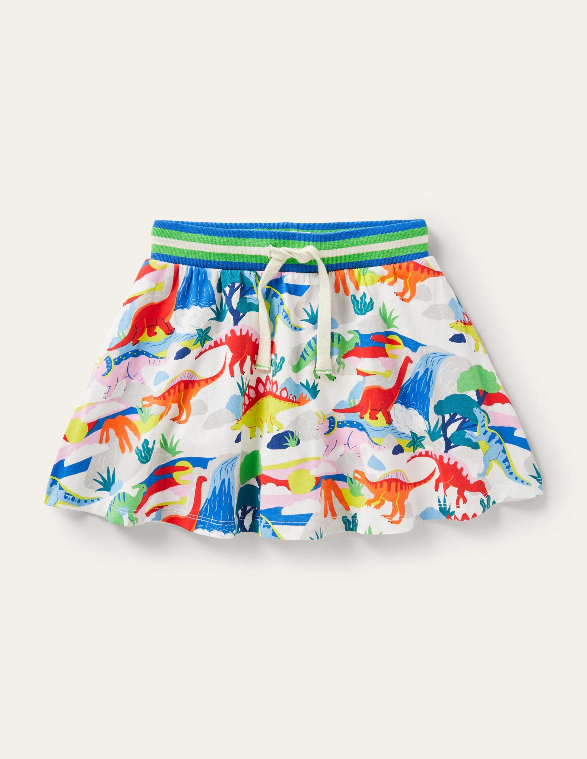 Gemusterter Jersey-Skort-Naturweiß, Dinosaurier/Sonnenuntergang-1