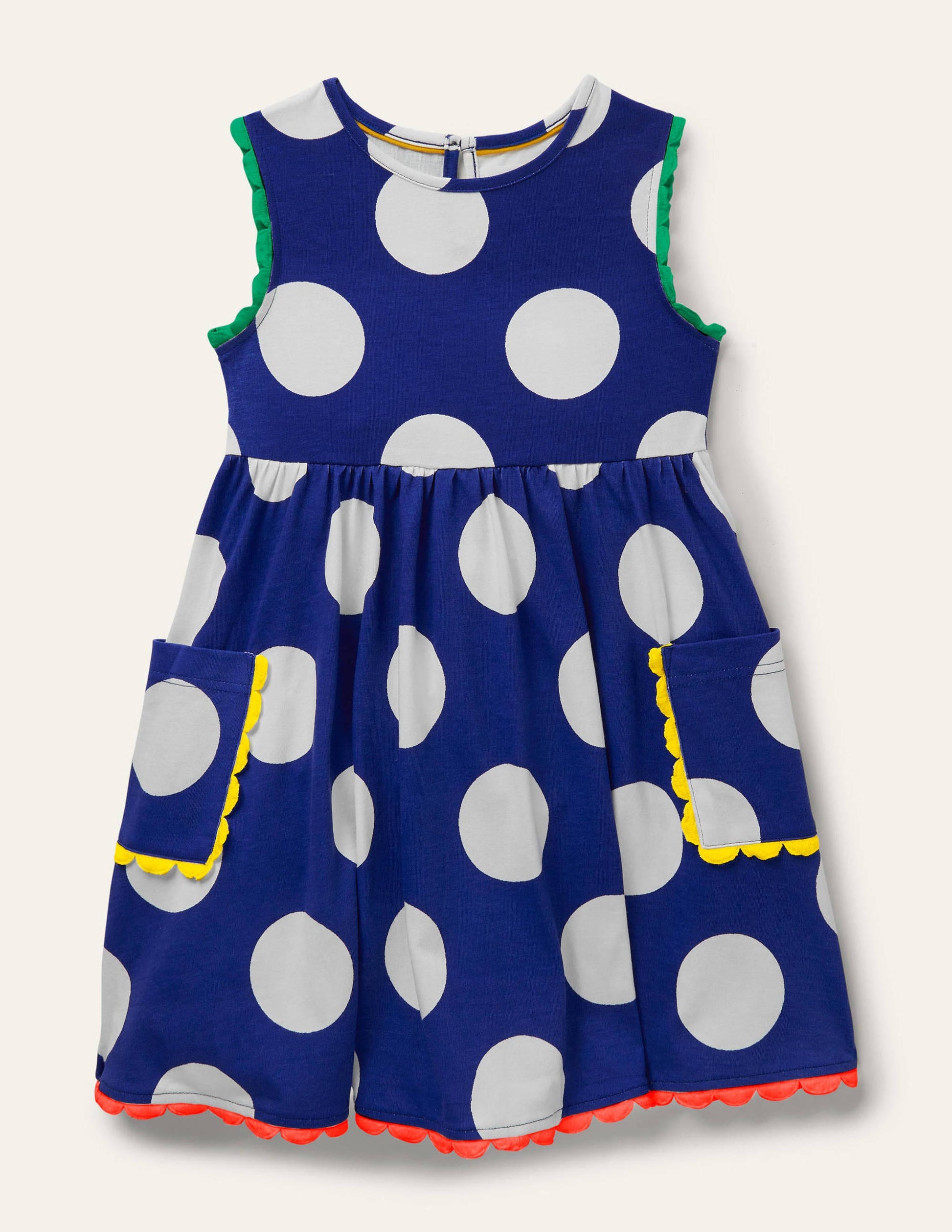 Jerseykleid mit Bortendetail-Wellenblau, Große Tupfen-1