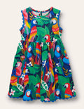 Jerseykleid mit Bortendetail-Bunt, Papageien