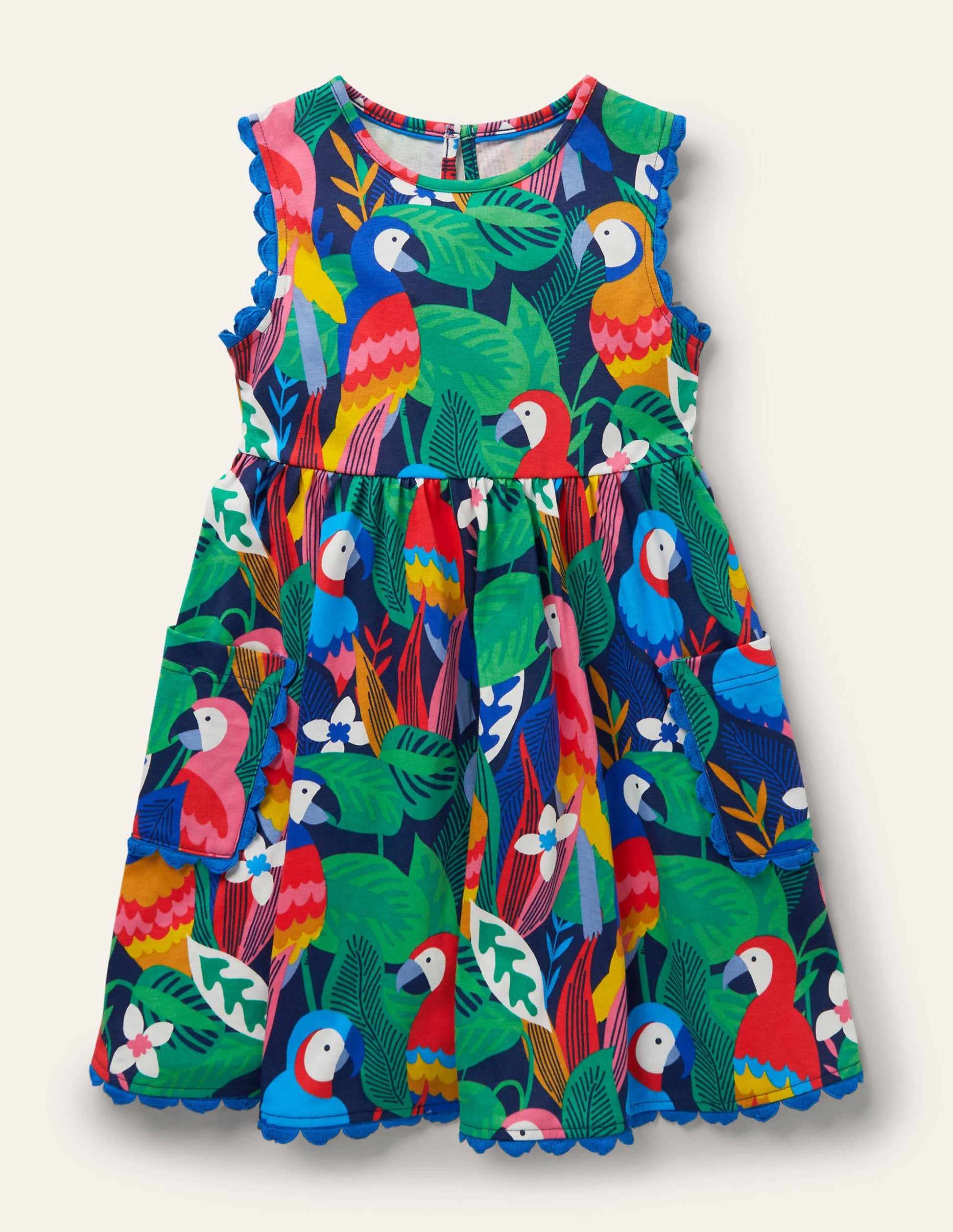 Jerseykleid mit Bortendetail-Bunt, Papageien-1