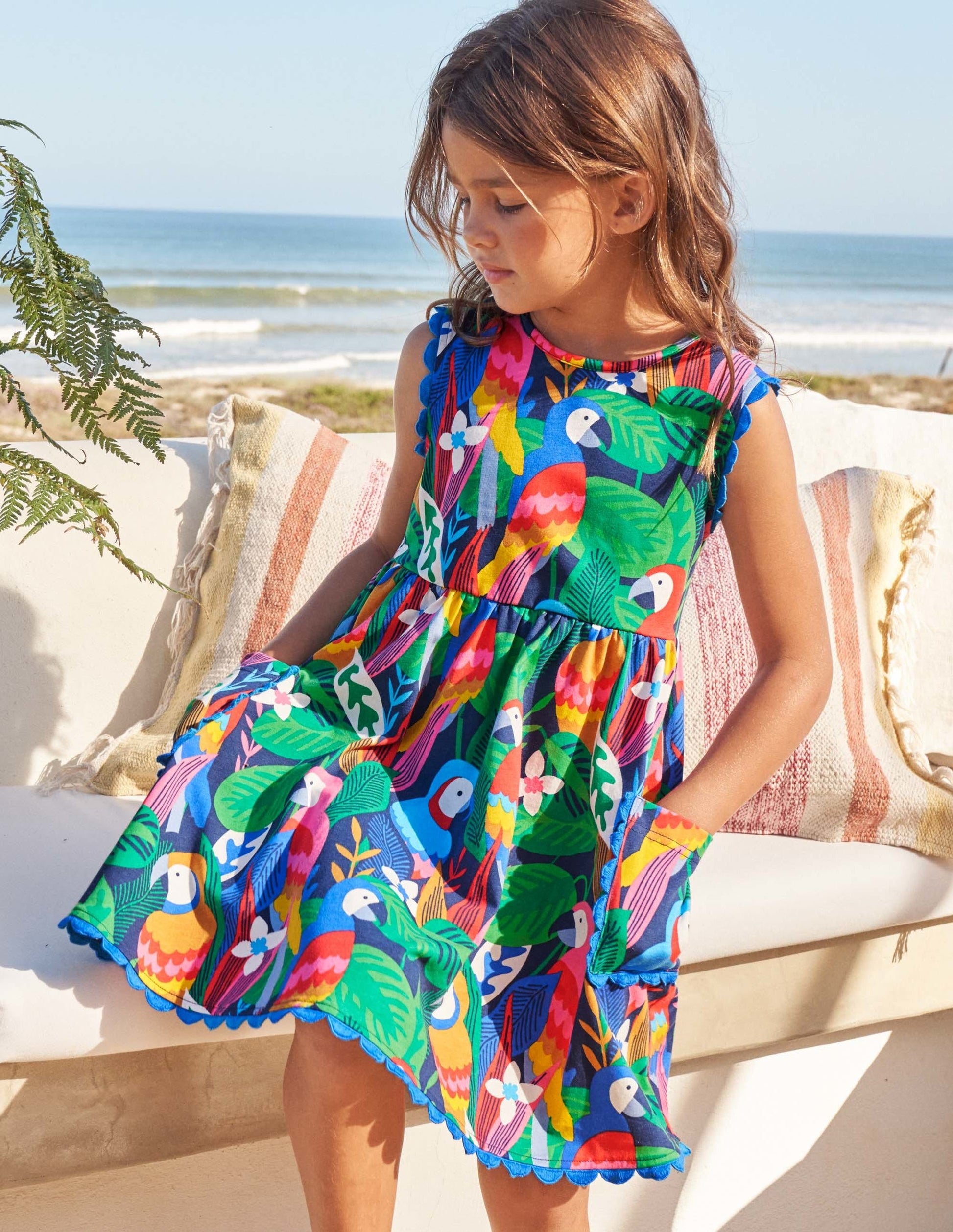 Jerseykleid mit Bortendetail-Bunt, Papageien-4