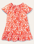 Caftan imprimé à smocks-Perroquet rouge pastèque