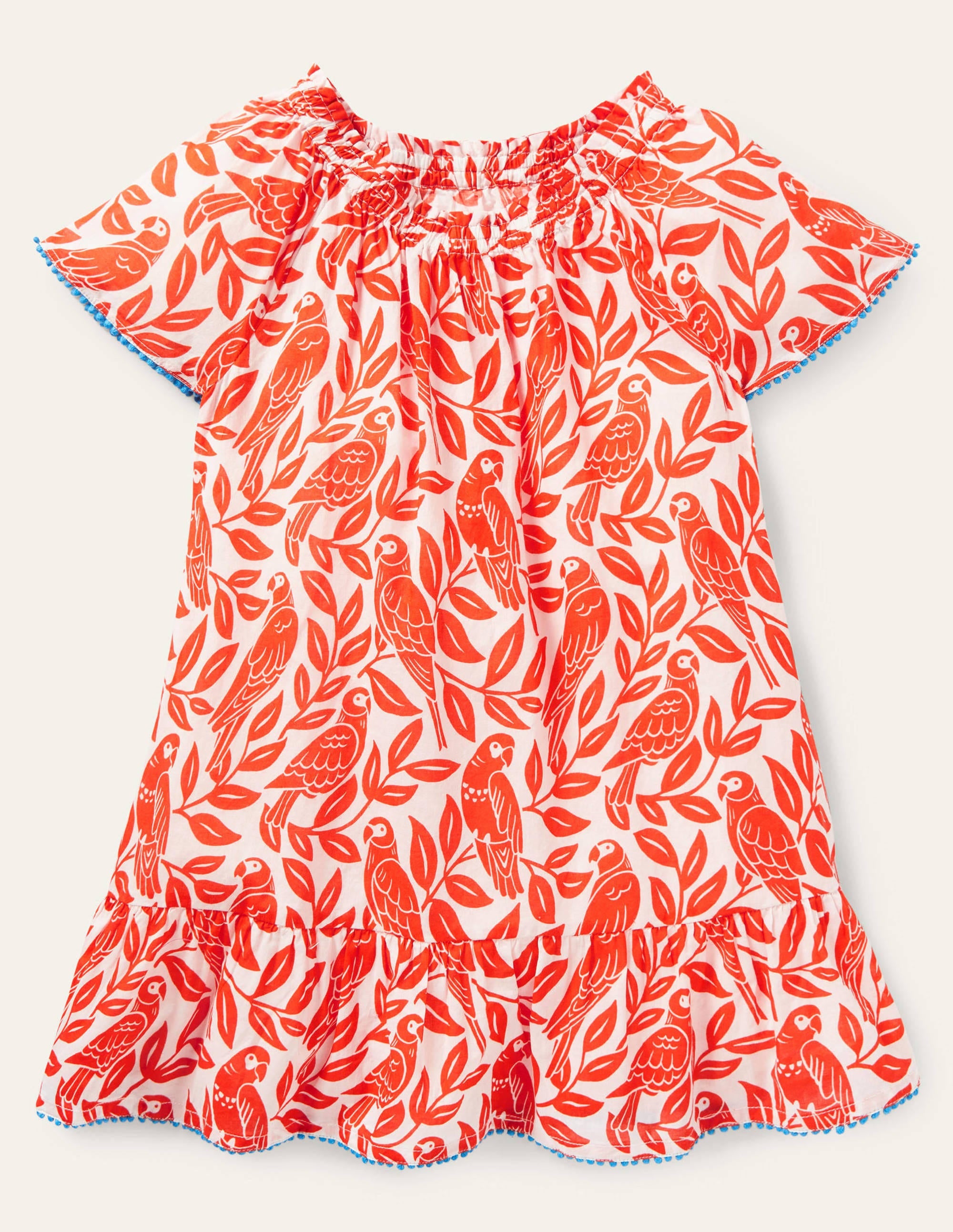Caftan imprimé à smocks-Perroquet rouge pastèque - Image 1