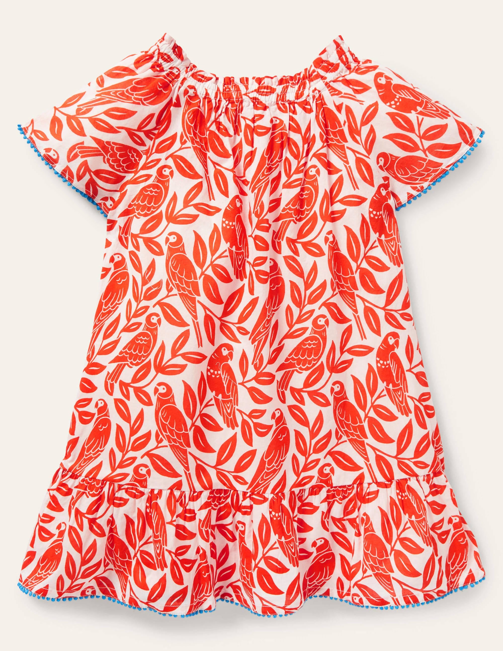 Caftan imprimé à smocks-Perroquet rouge pastèque - Image 2