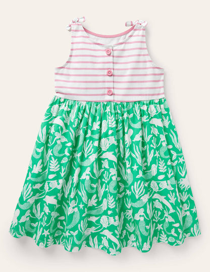 Robe nouée aux épaules à motif pêle-mêle-Sirène vert tropical-1
