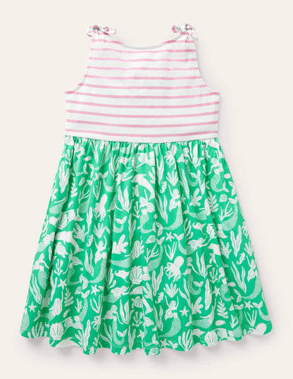 Robe nouée aux épaules à motif pêle-mêle-Sirène vert tropical-2