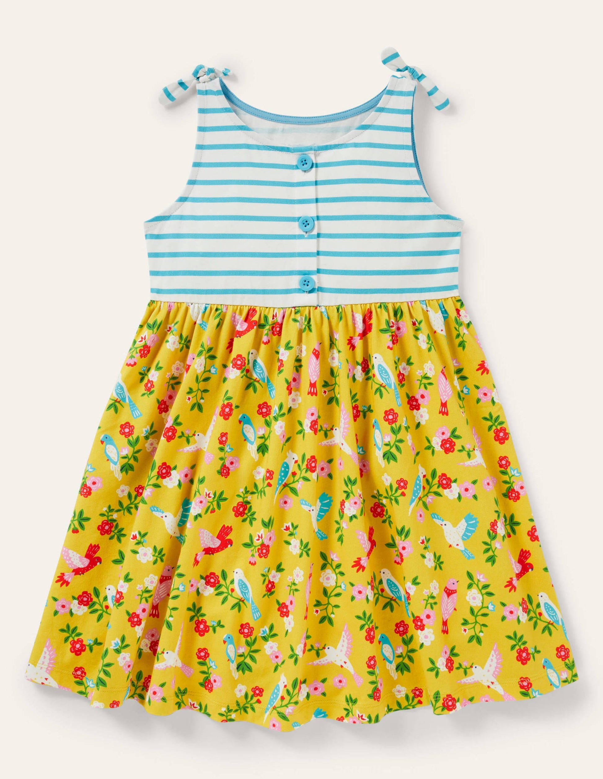 Mustermixkleid mit Trägern zum Binden-Maisgelb/Türkis, Tropenmuster-1