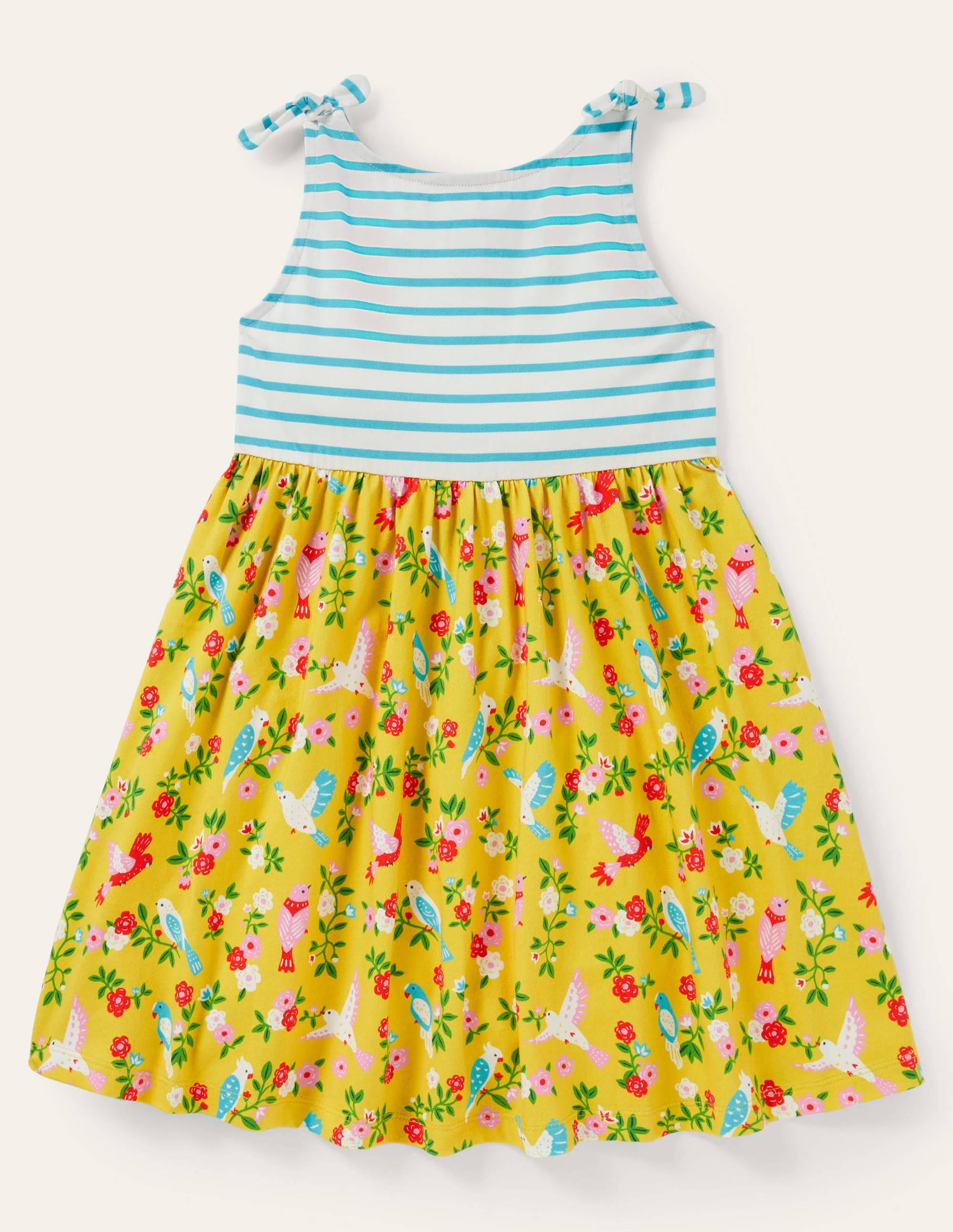Mustermixkleid mit Trägern zum Binden-Maisgelb/Türkis, Tropenmuster - Image 2