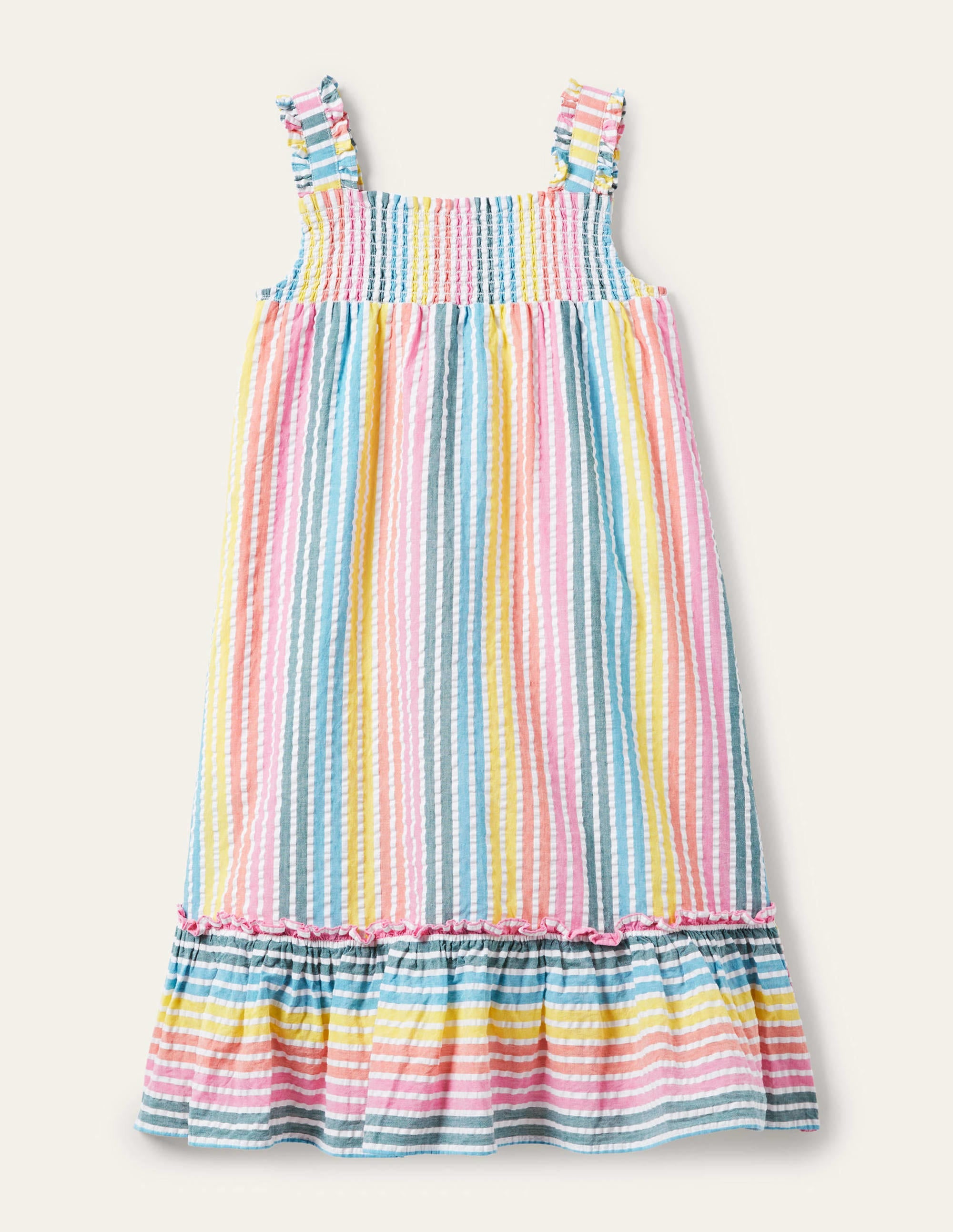 Tiered Midi Dress-Rainbow Multi Seersucker - Image 1