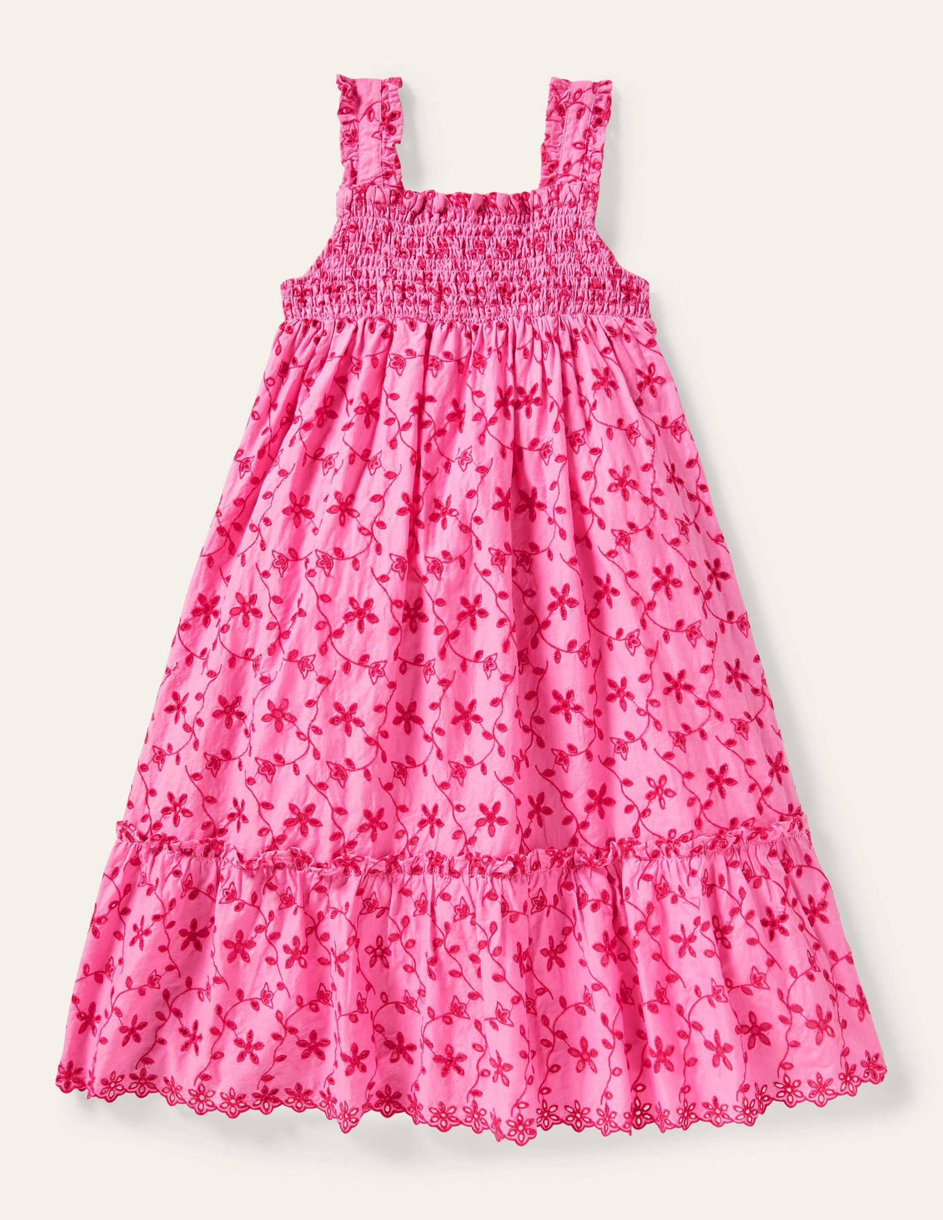 Robe midi volantée-Broderie rose pétale vif-2
