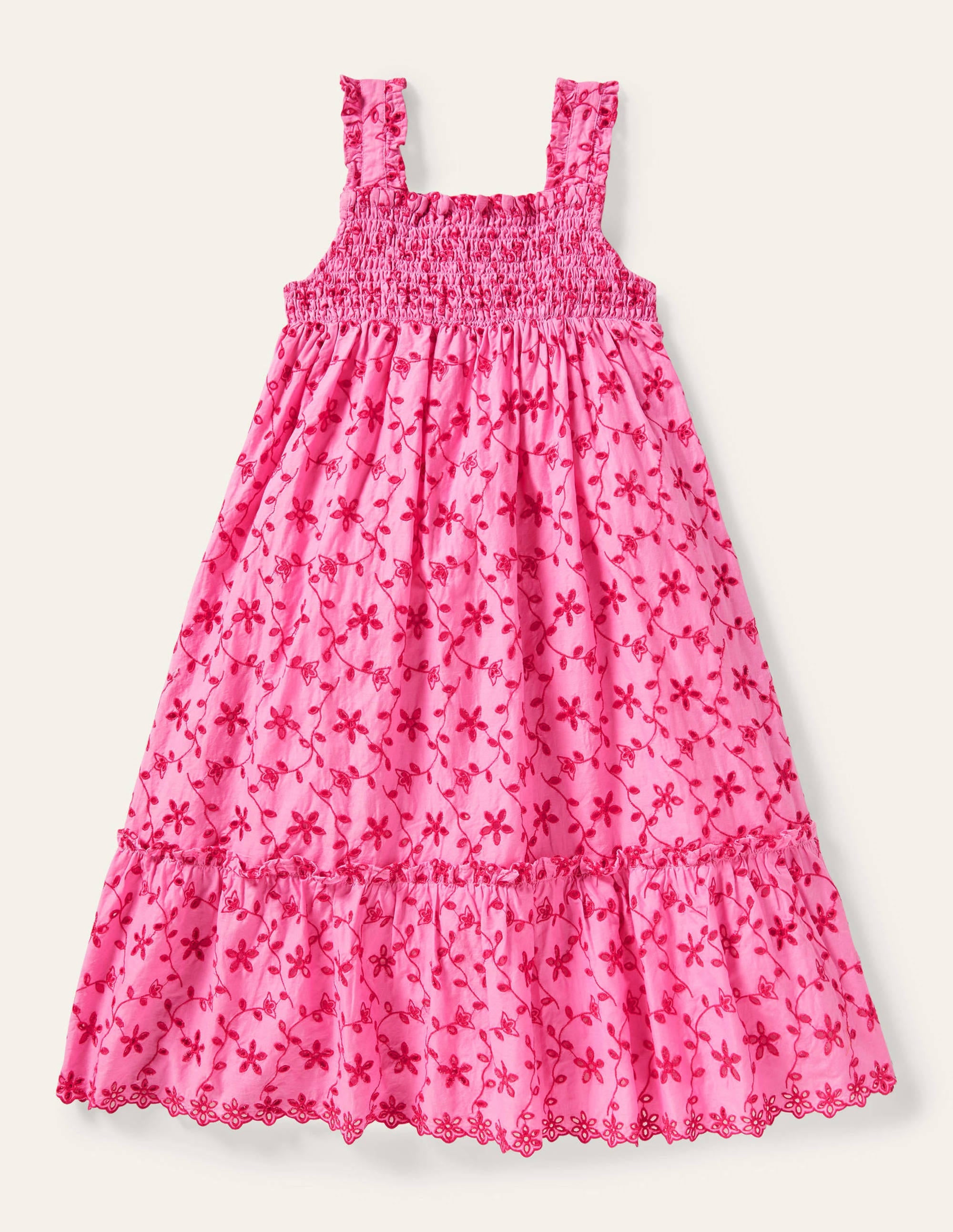 Robe midi volantée-Broderie rose pétale vif - Image 2