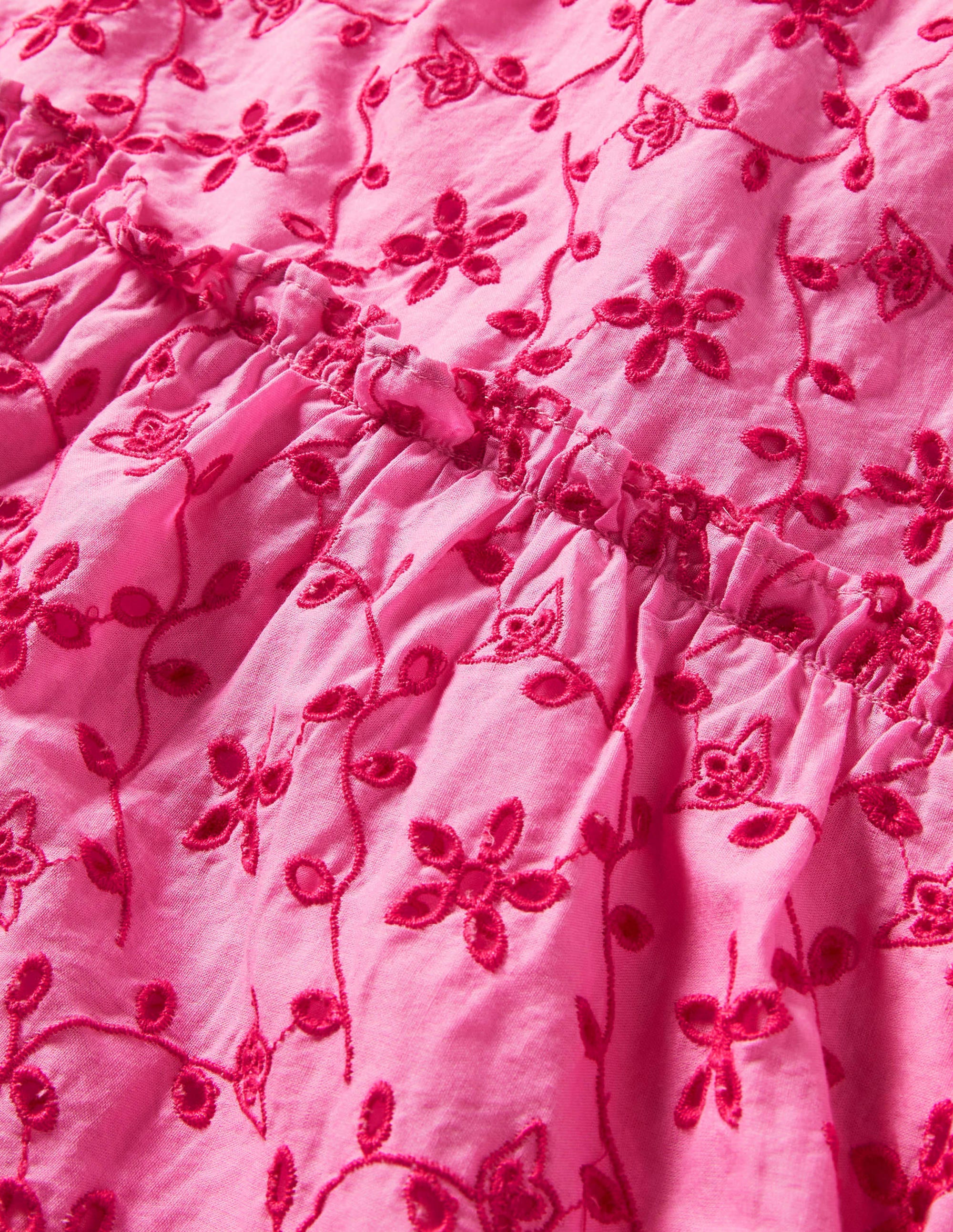 Robe midi volantée-Broderie rose pétale vif - Image 3