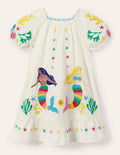 Puff Sleeve Embroidered Dress-Ivory Mermaids