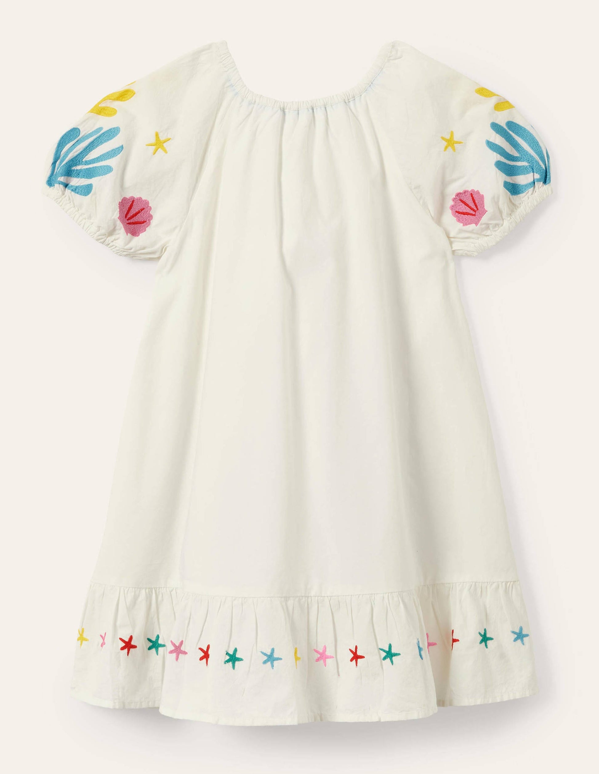 Puff Sleeve Embroidered Dress-Ivory Mermaids-2