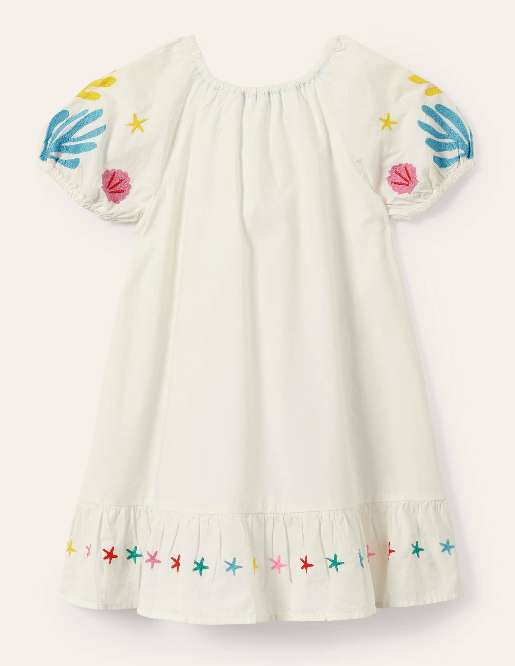 Puff Sleeve Embroidered Dress-Ivory Mermaids - Image 2