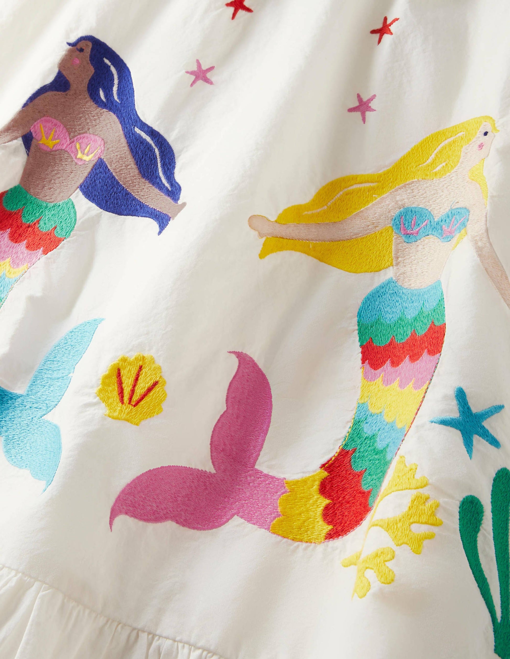 Puff Sleeve Embroidered Dress-Ivory Mermaids-3