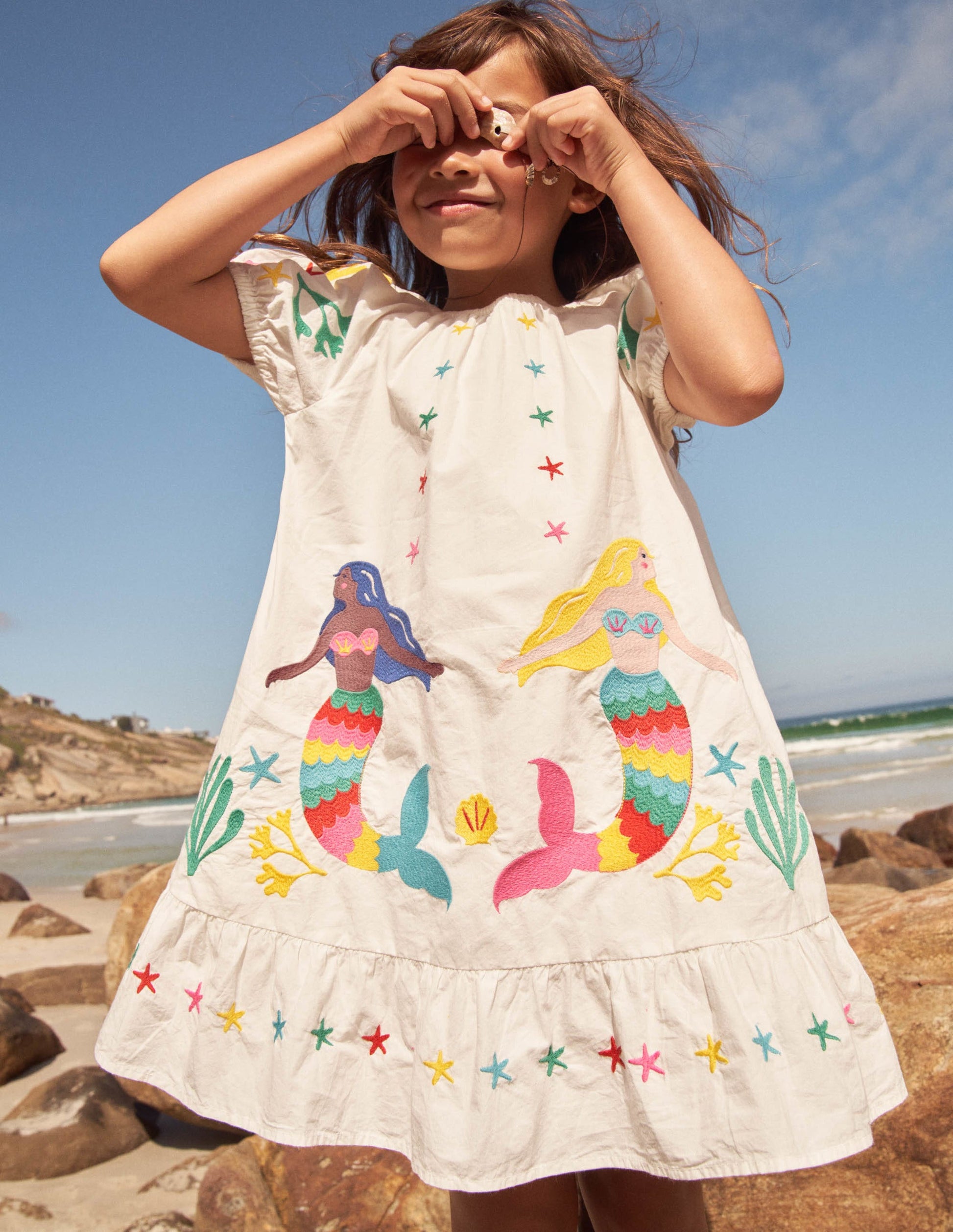 Puff Sleeve Embroidered Dress-Ivory Mermaids-4