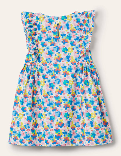 Gemustertes Kleid mit Rüschenärmeln-Bunt, Fröhliches Blumenmuster