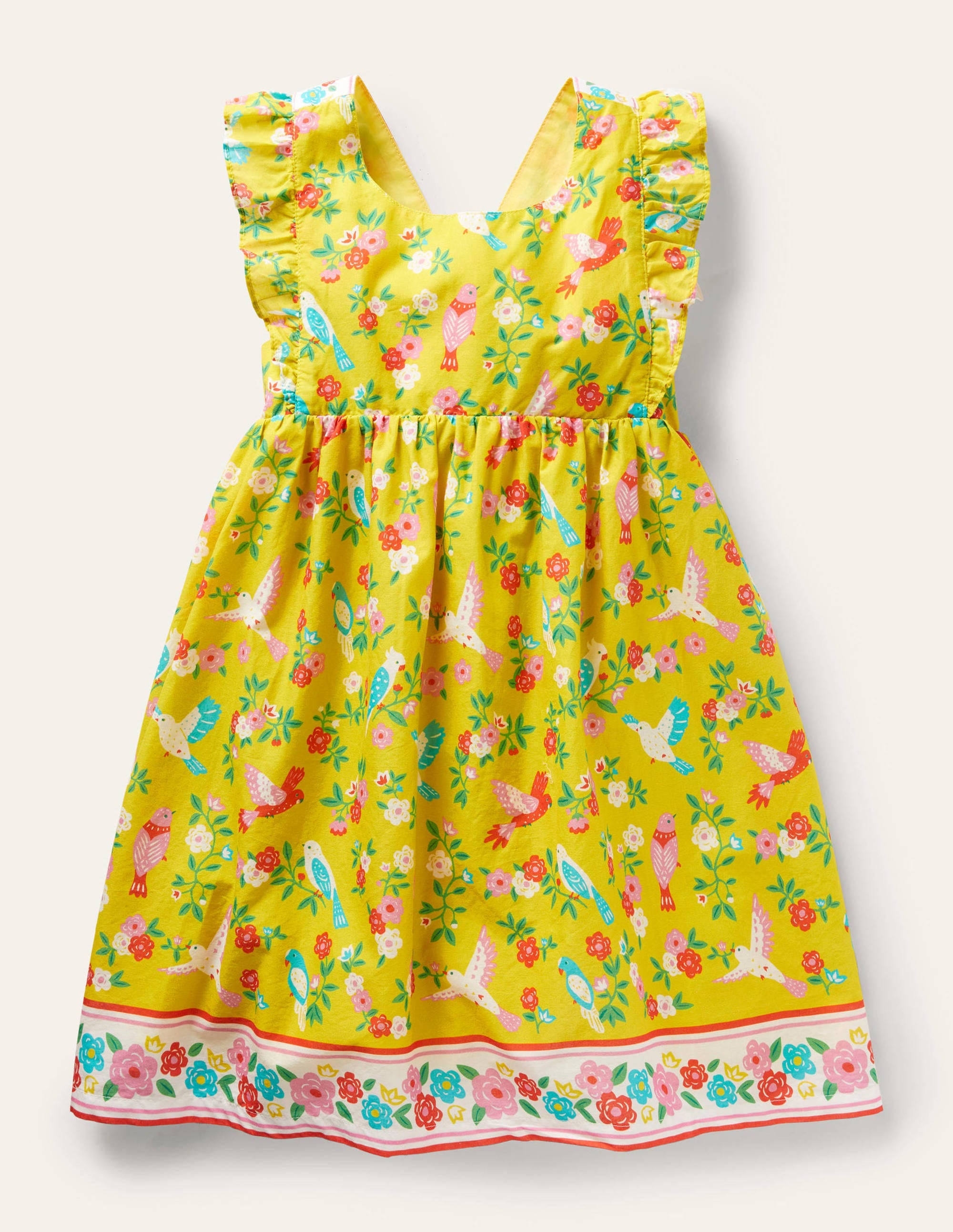 Kleid mit Rückenschleife-Maisgelb, Tropenmuster - Image 1