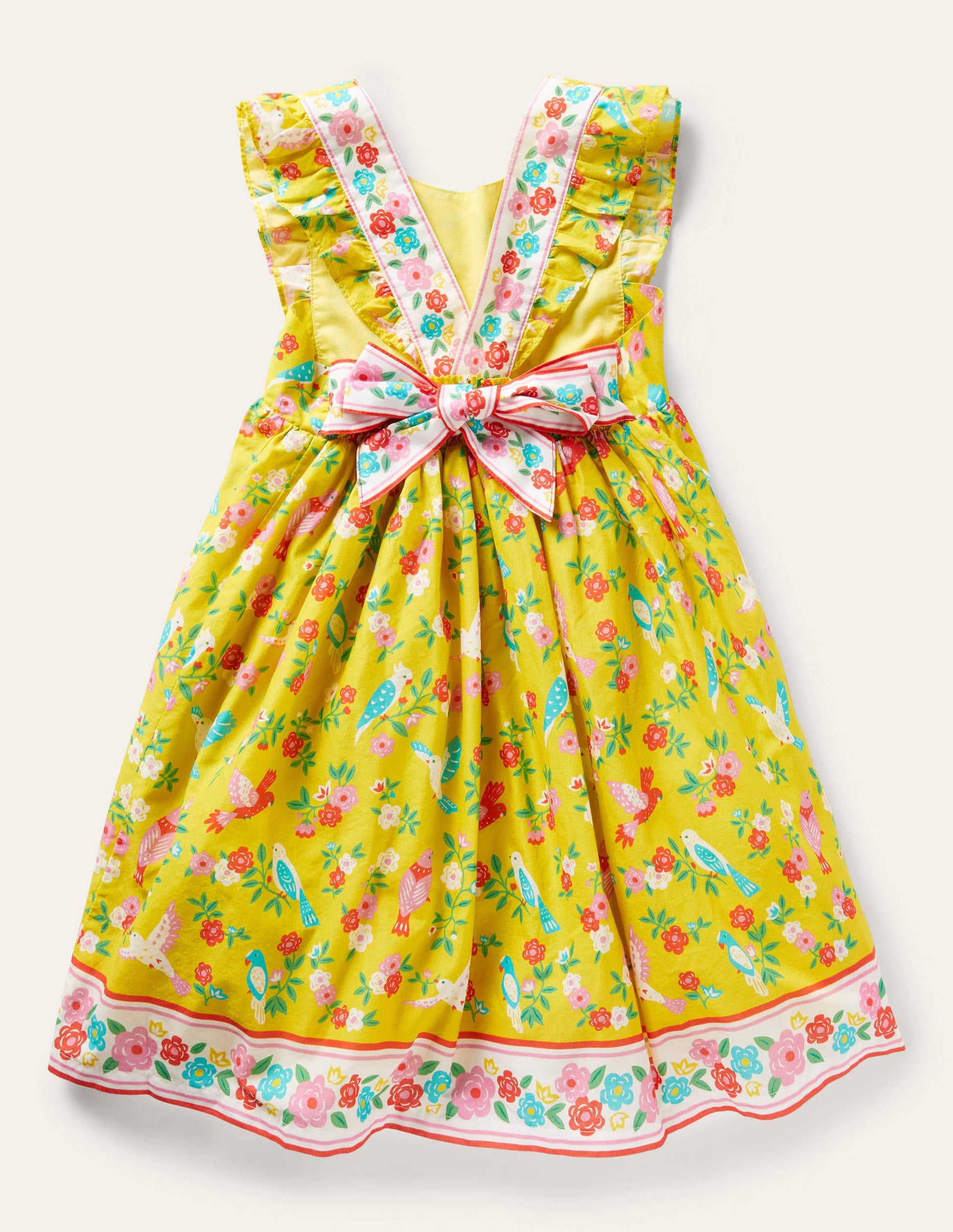 Kleid mit Rückenschleife-Maisgelb, Tropenmuster-2