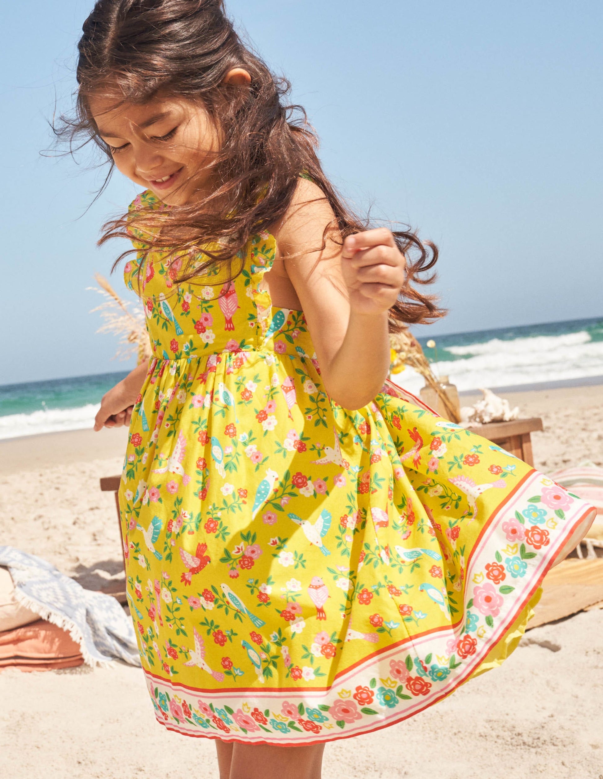 Kleid mit Rückenschleife-Maisgelb, Tropenmuster-4