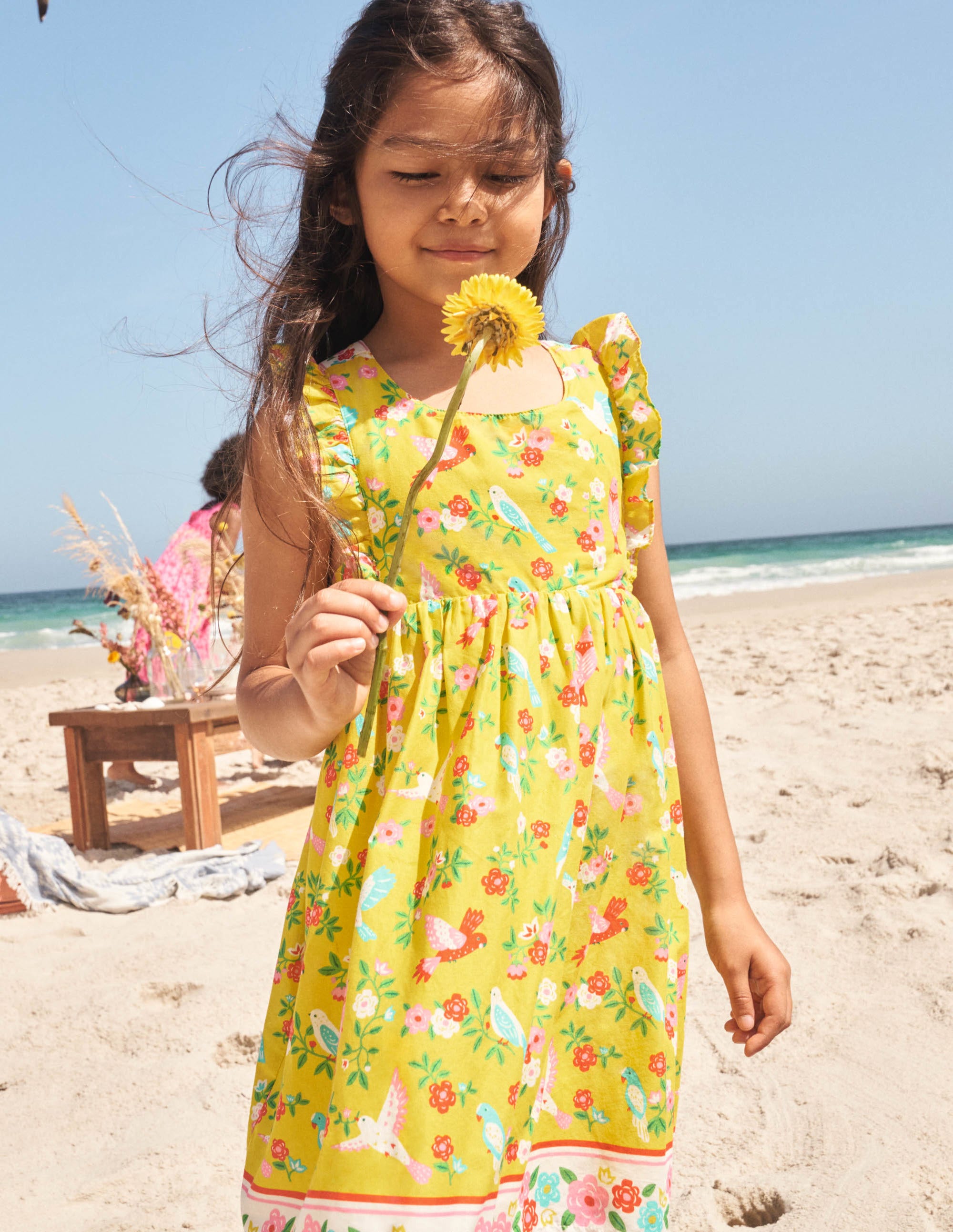 Kleid mit Rückenschleife-Maisgelb, Tropenmuster - Image 6