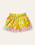 Gemusterte Shorts mit gerüschtem Saum-Maisgelb, Tropenmuster