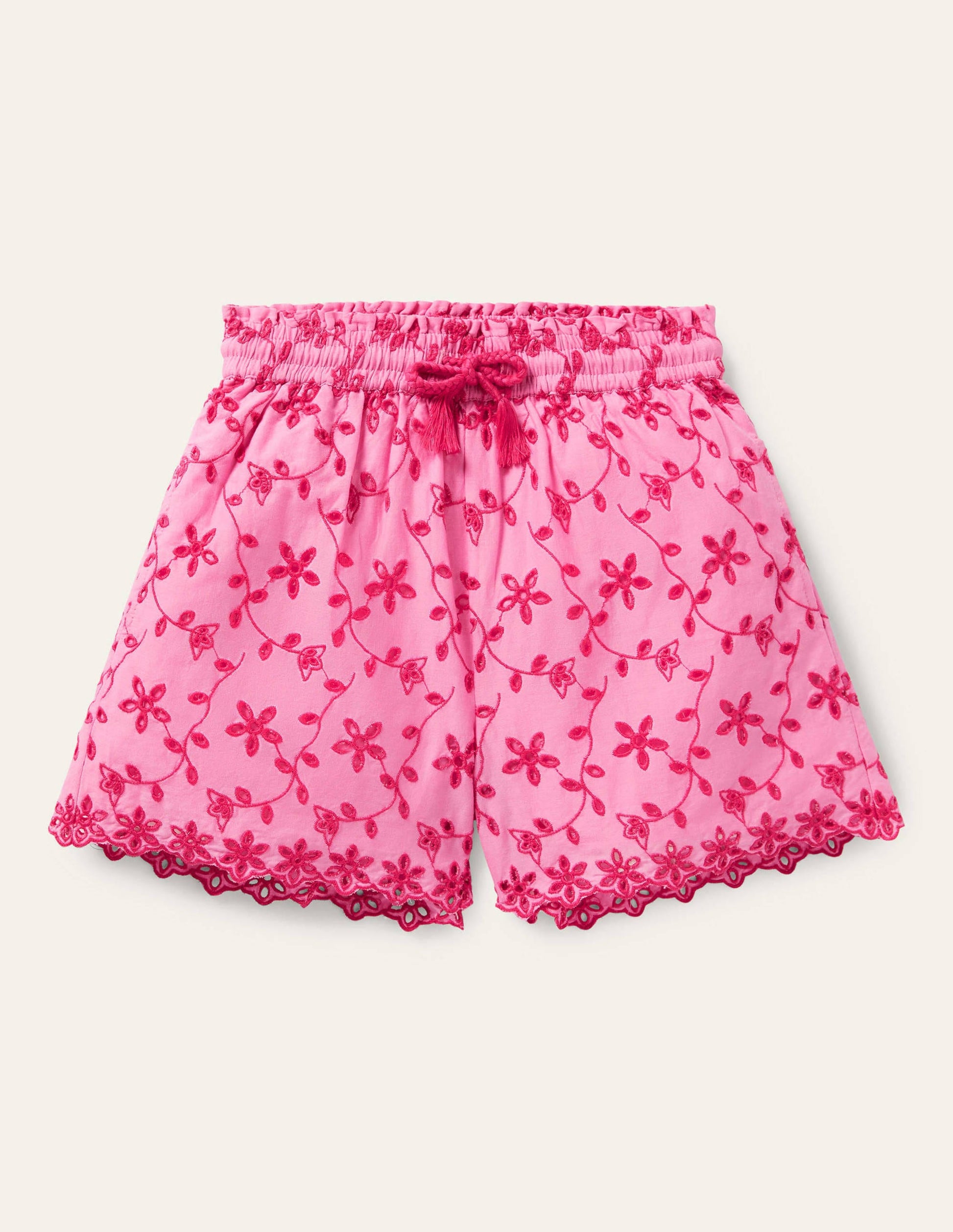 Short à broderie anglaise-Rose pétale vif-1