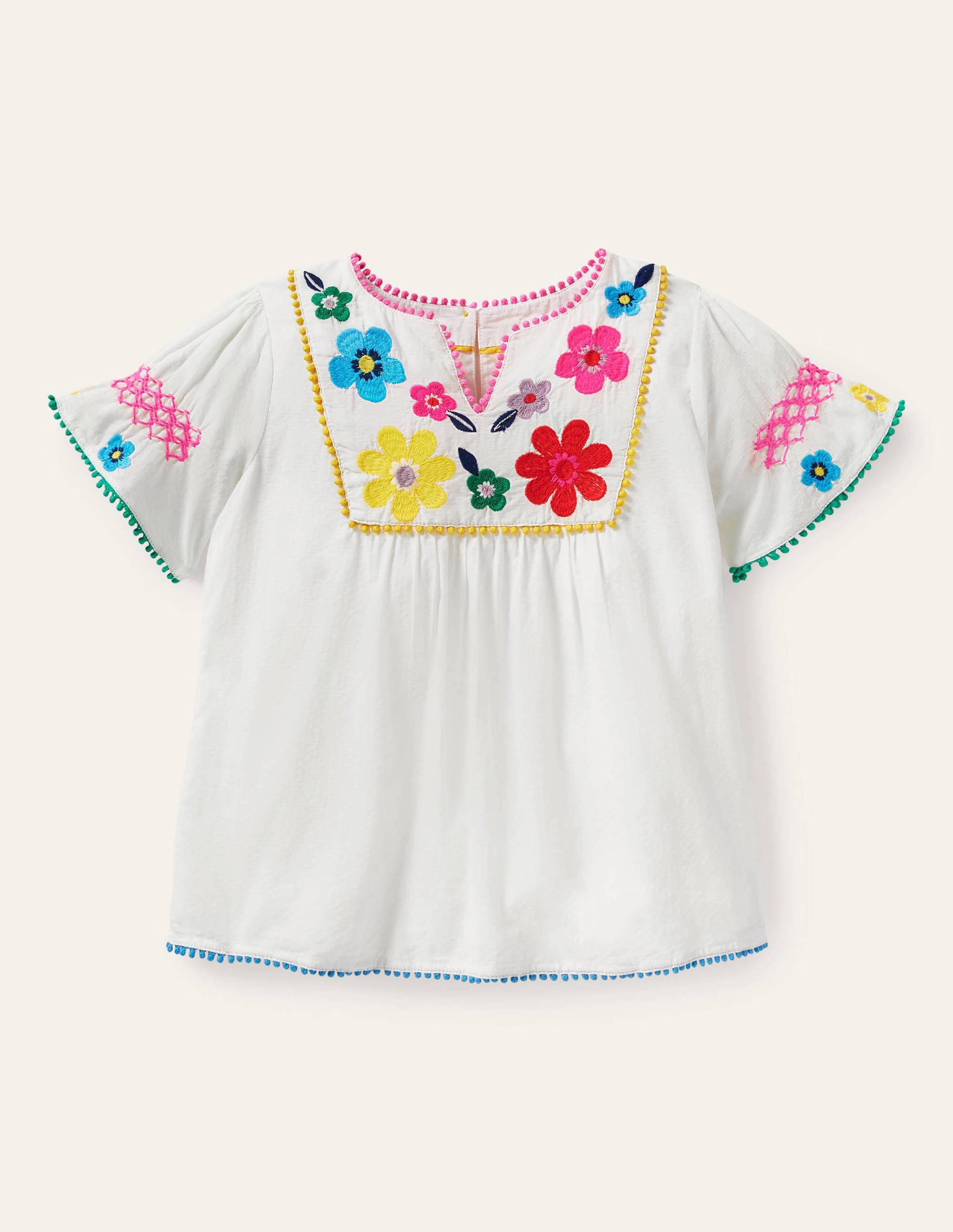 Top à broderie multicolore-Fleurs ivoire - Image 1