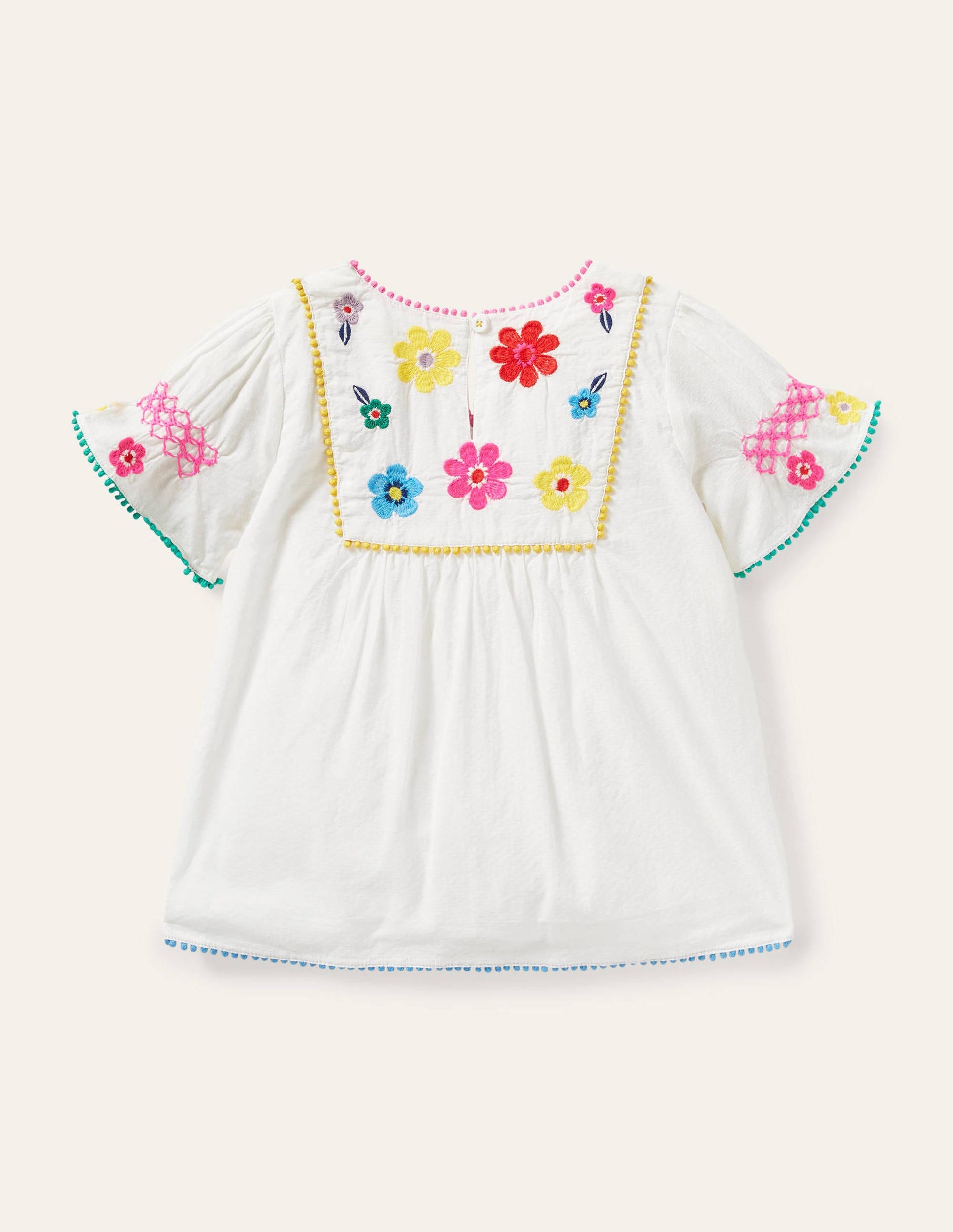 Top à broderie multicolore-Fleurs ivoire-2